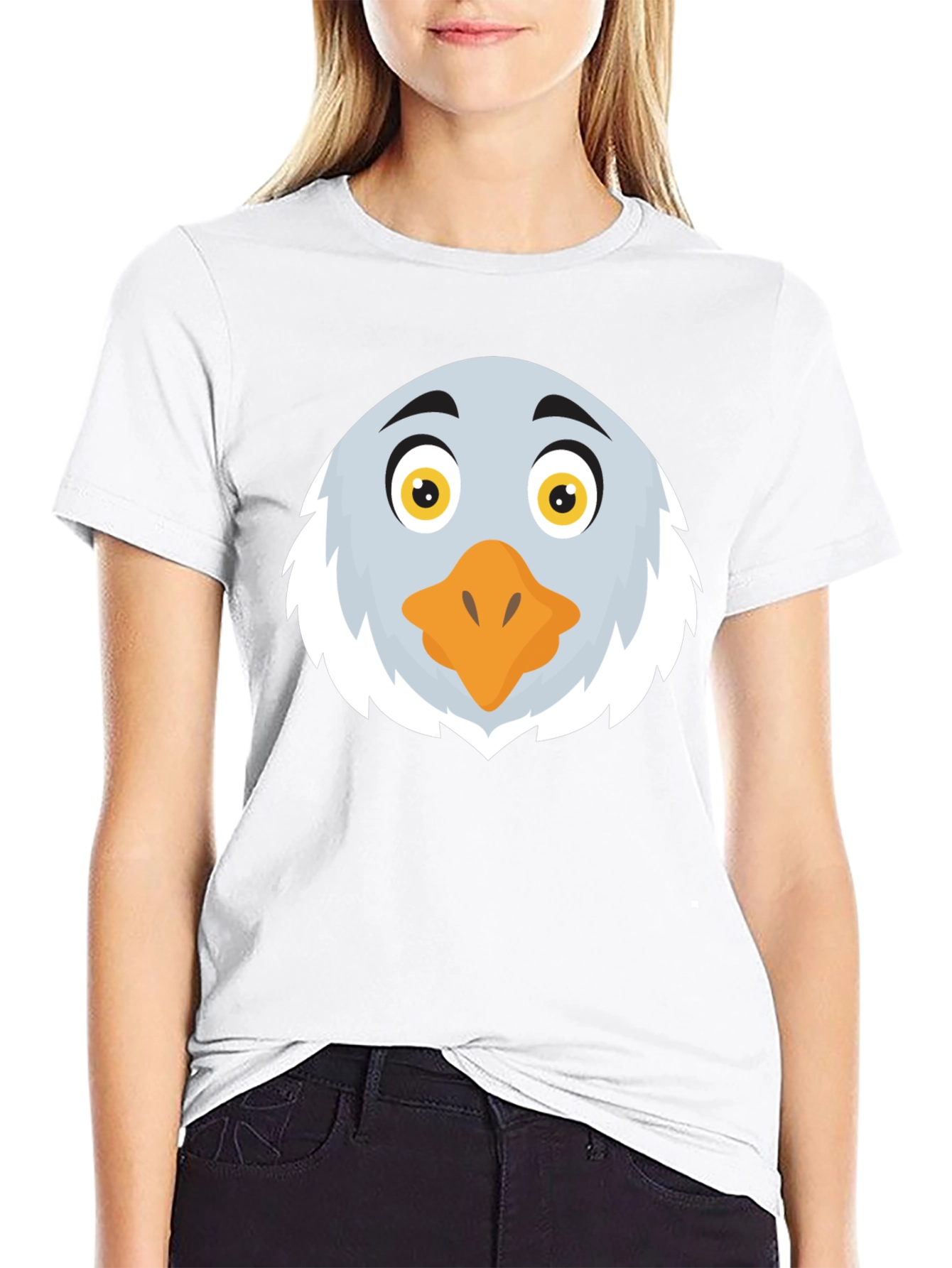 Eagle Cartoon Face Graphic Black T-Shirt