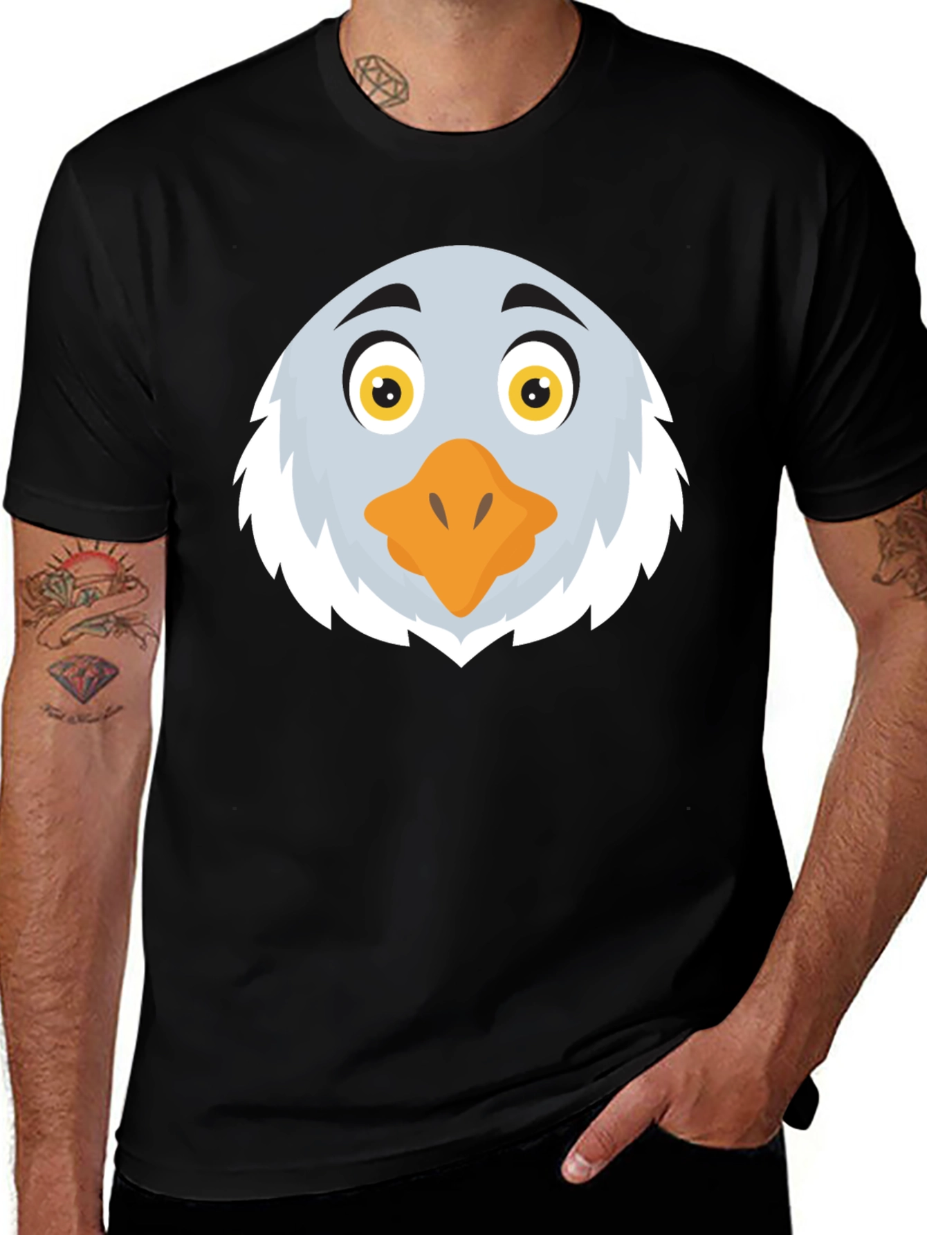 Eagle Cartoon Face Graphic Black T-Shirt