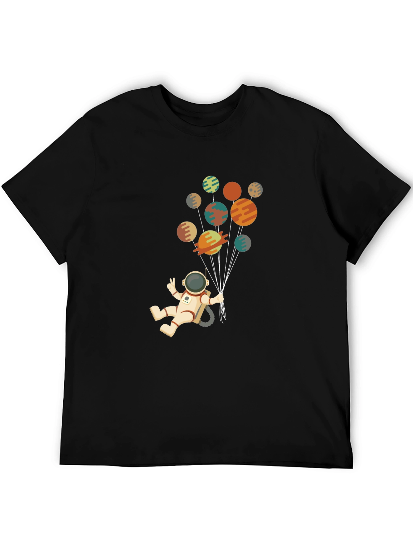 Astronaut Planets Graphic Tee - Black Cotton Blend