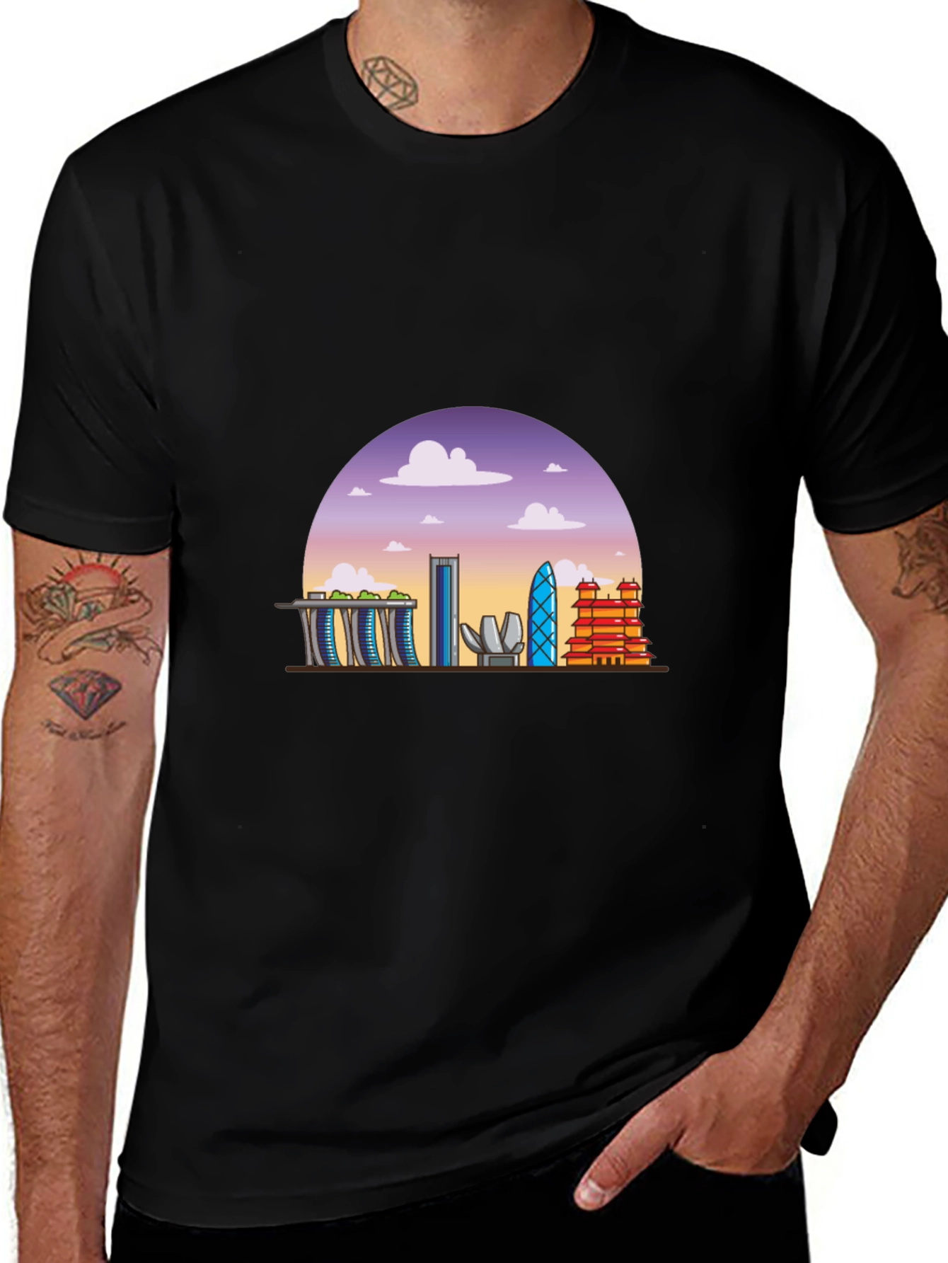 Singapore Skyline Graphic Tee - Black T-Shirt