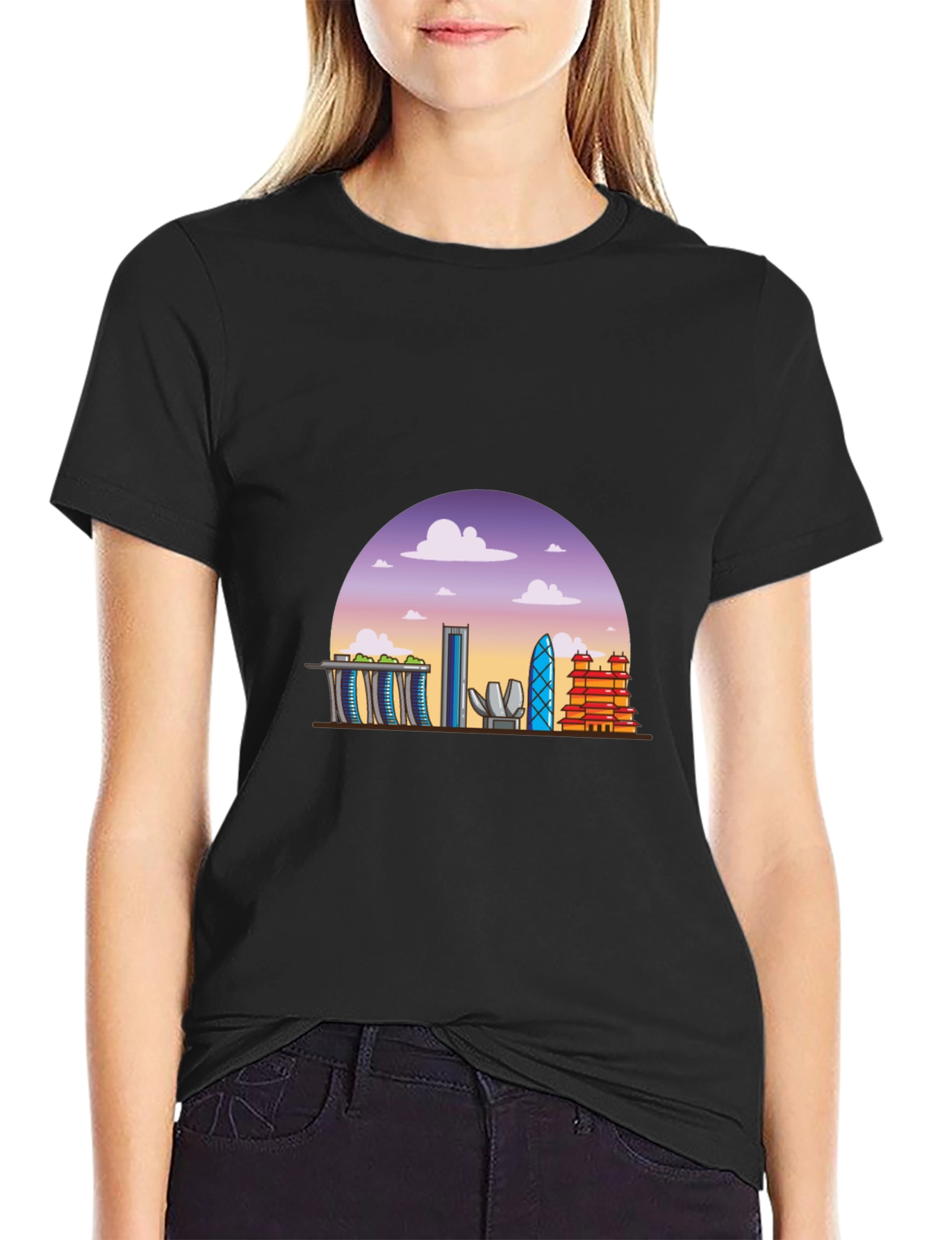 Singapore Skyline Graphic Tee - Black T-Shirt