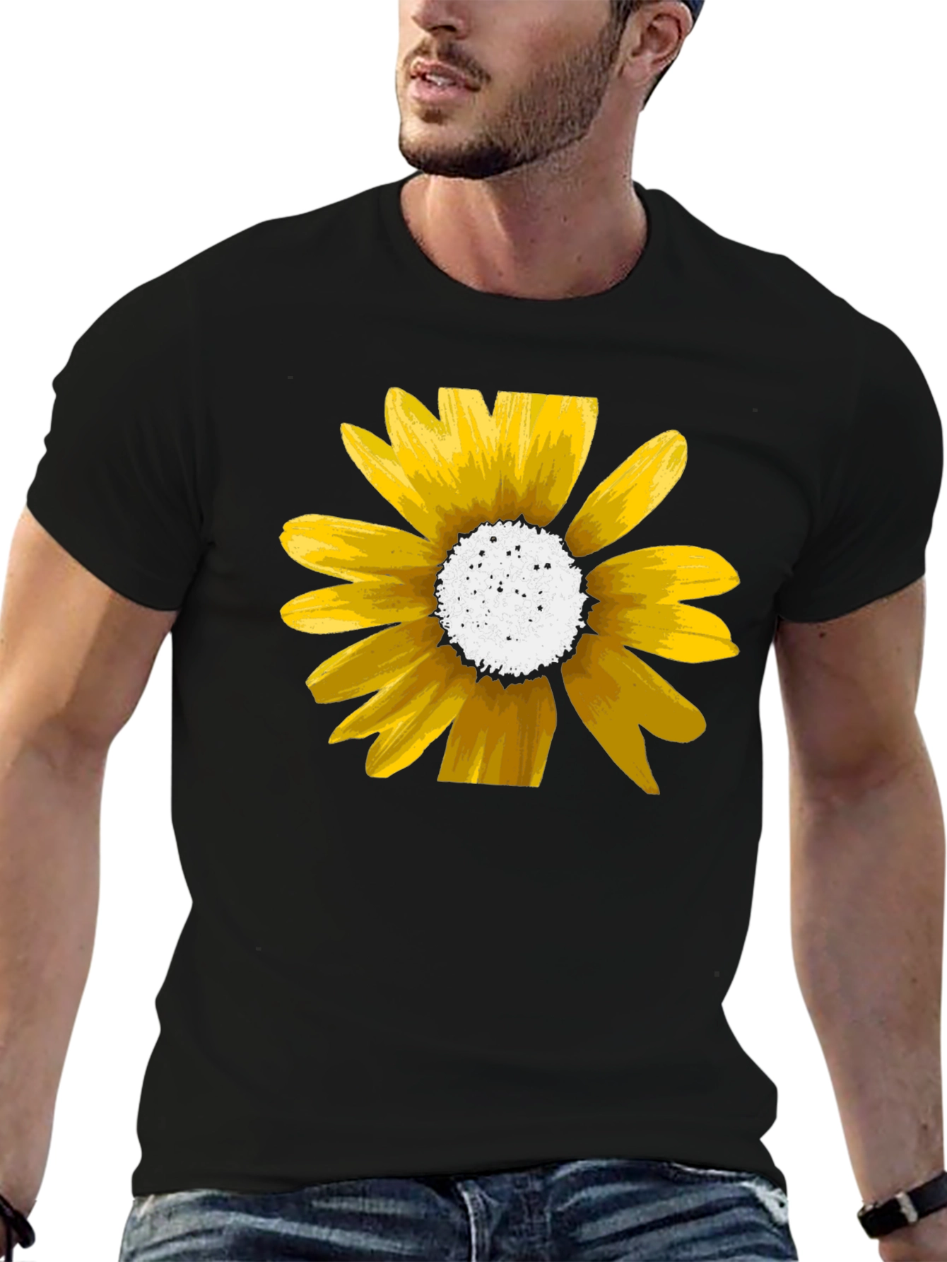Sunflower Graphic Tee - Black Cotton Casual Shirt