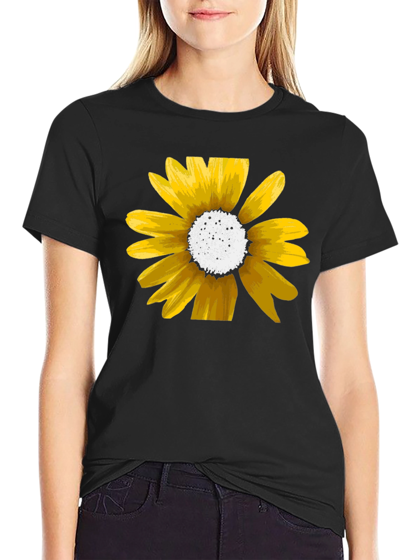 Sunflower Graphic Tee - Black Cotton Casual Shirt