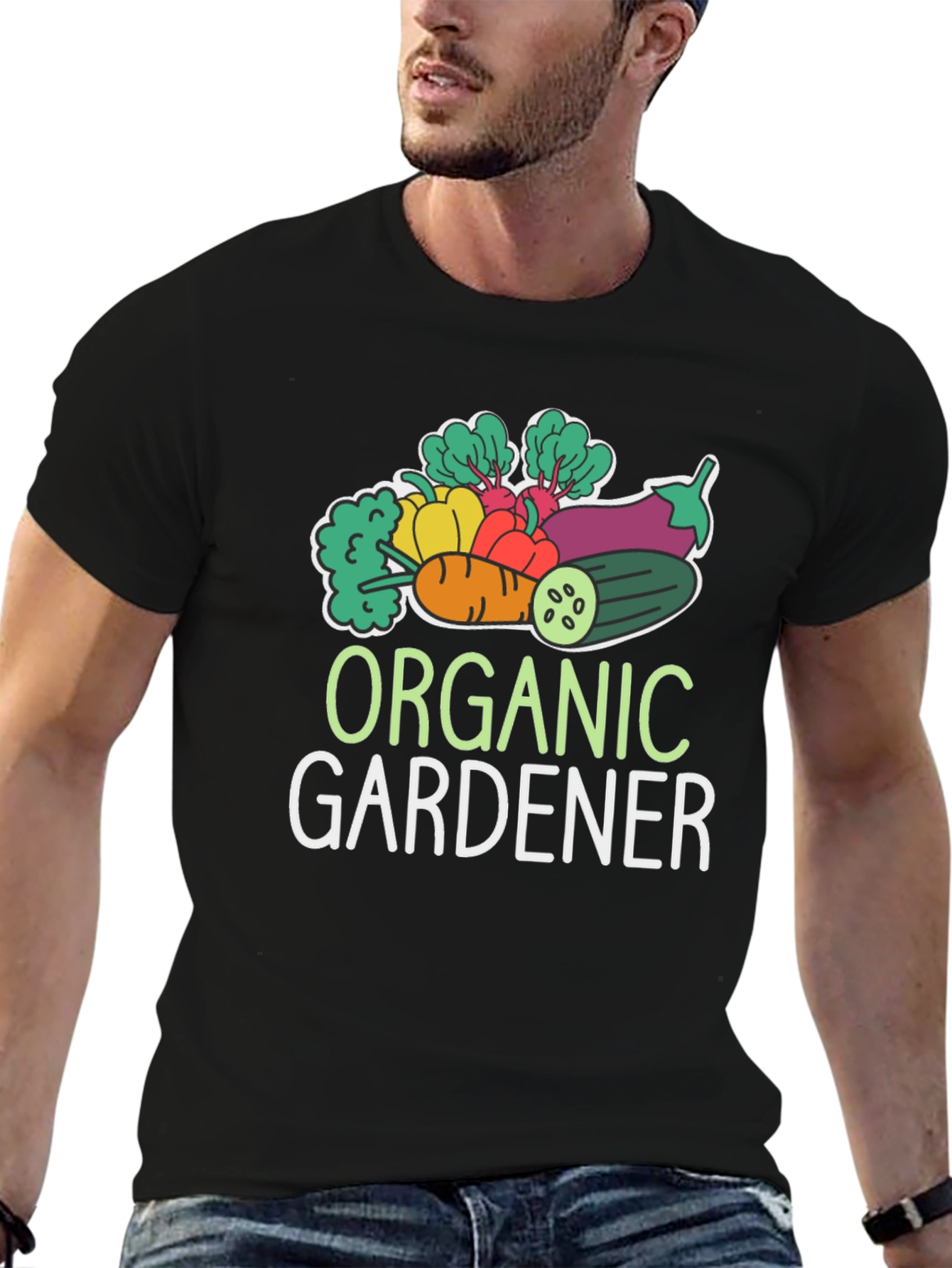 Organic Gardener T-Shirt - Black Vegetable Design
