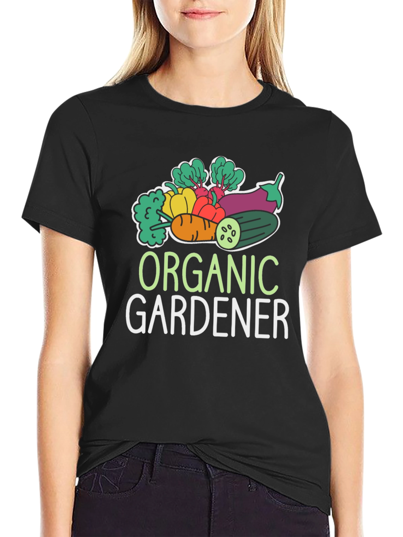 Organic Gardener T-Shirt - Black Vegetable Design