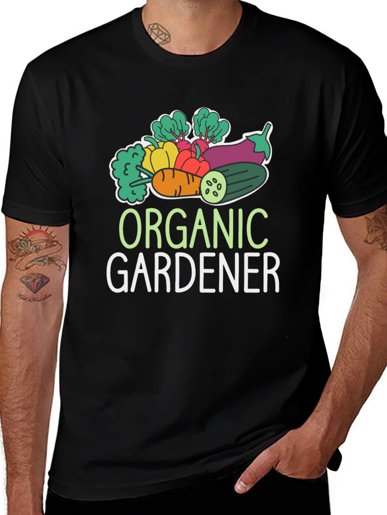 Organic Gardener T-Shirt - Black Vegetable Design