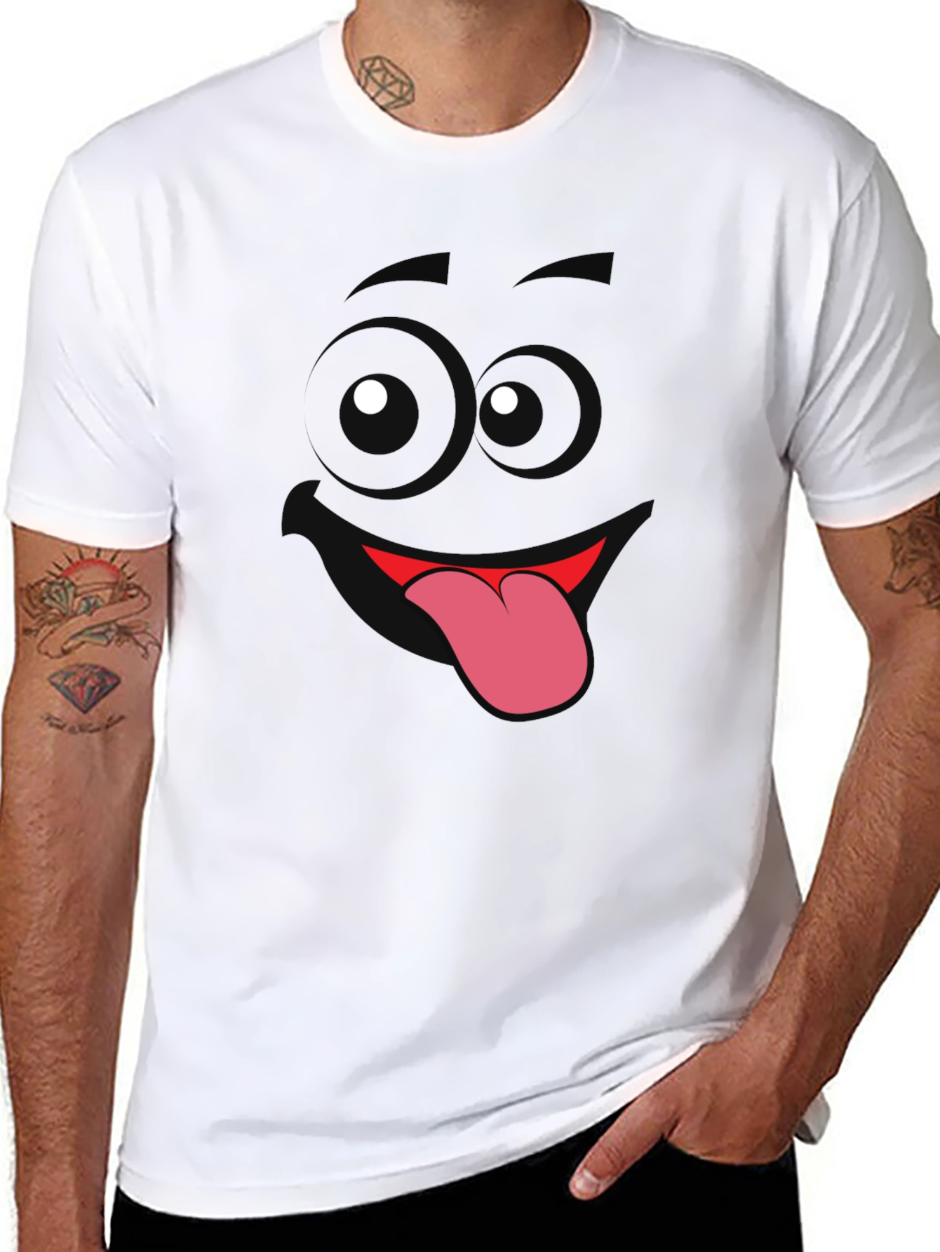 Funny Face Tongue Out T-Shirt - Black