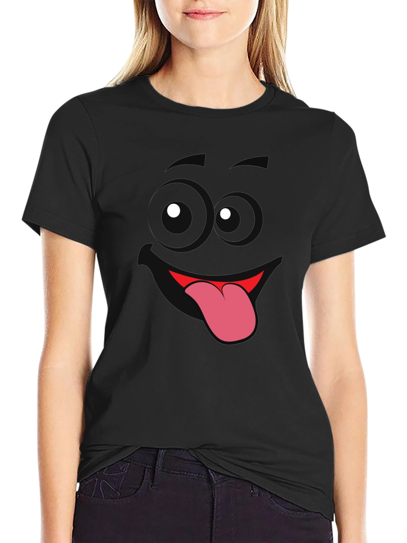 Funny Face Tongue Out T-Shirt - Black