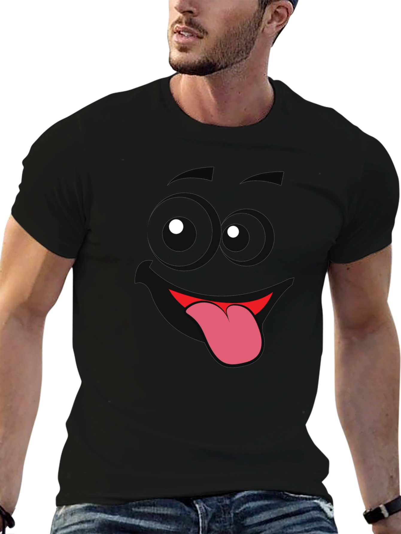 Funny Face Tongue Out T-Shirt - Black