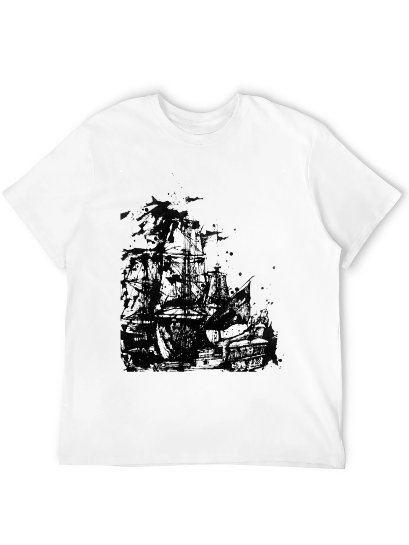 Black T-Shirt with Pirate Ship Graphic