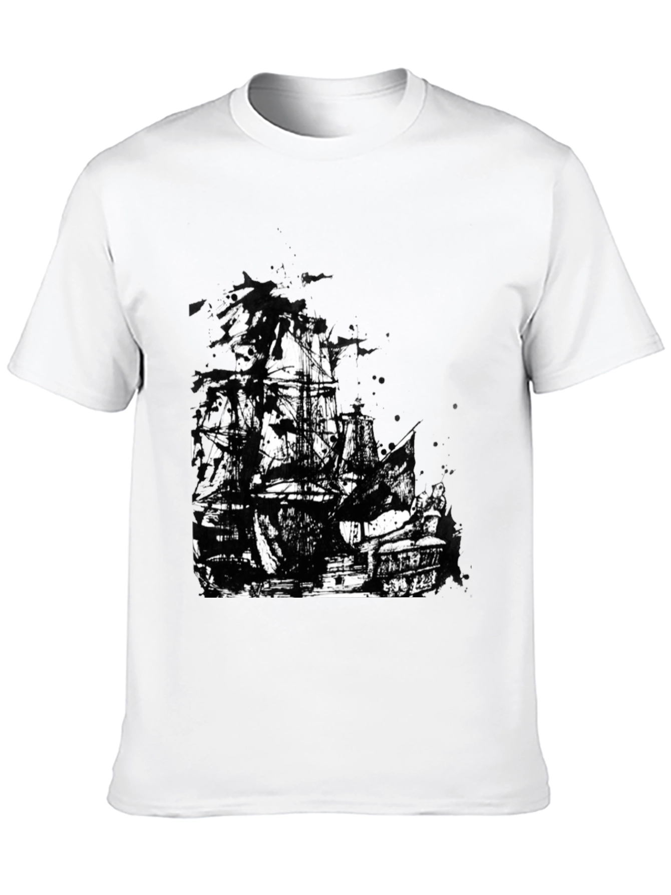Black T-Shirt with Pirate Ship Graphic