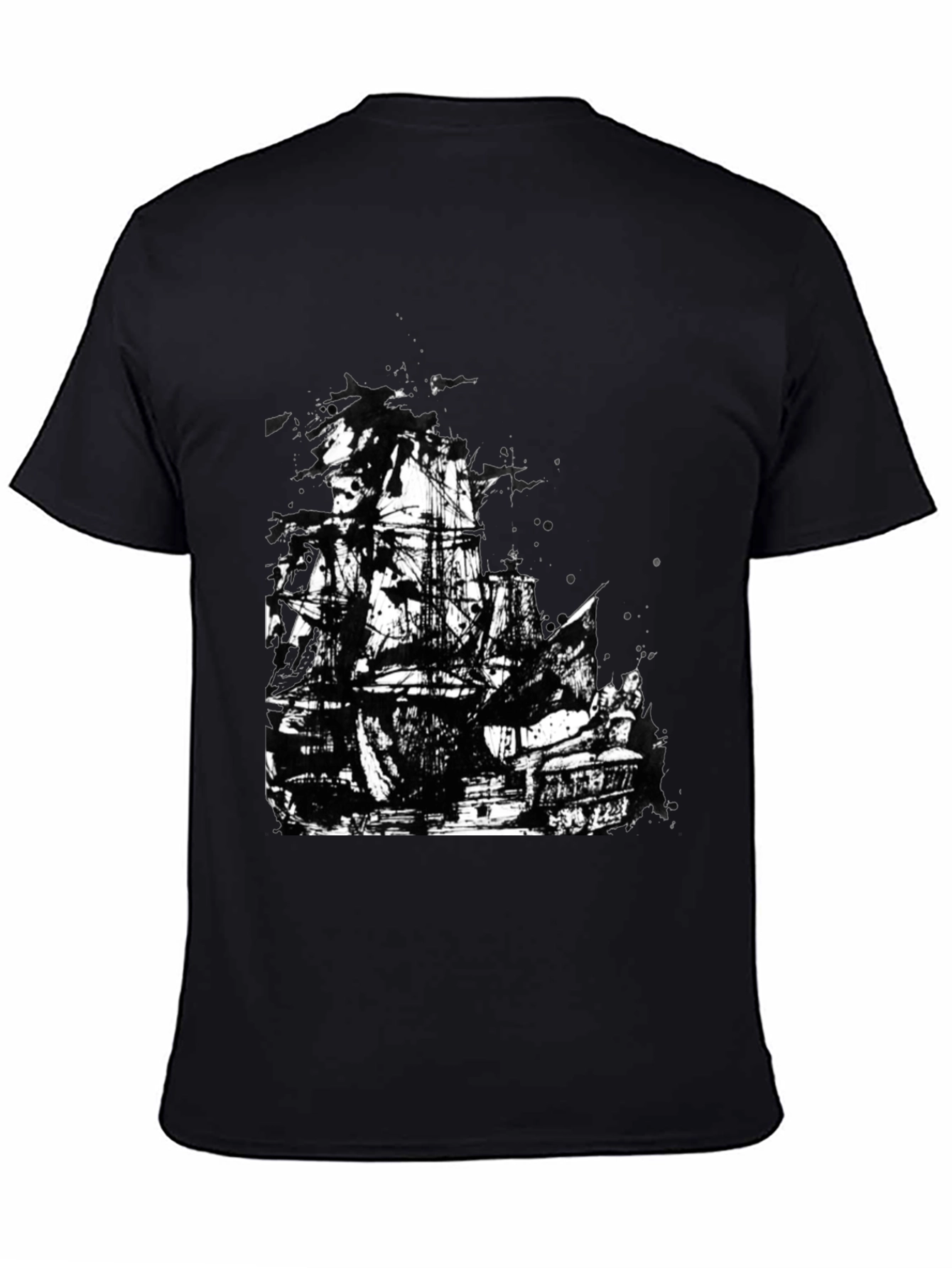 Black T-Shirt with Pirate Ship Graphic