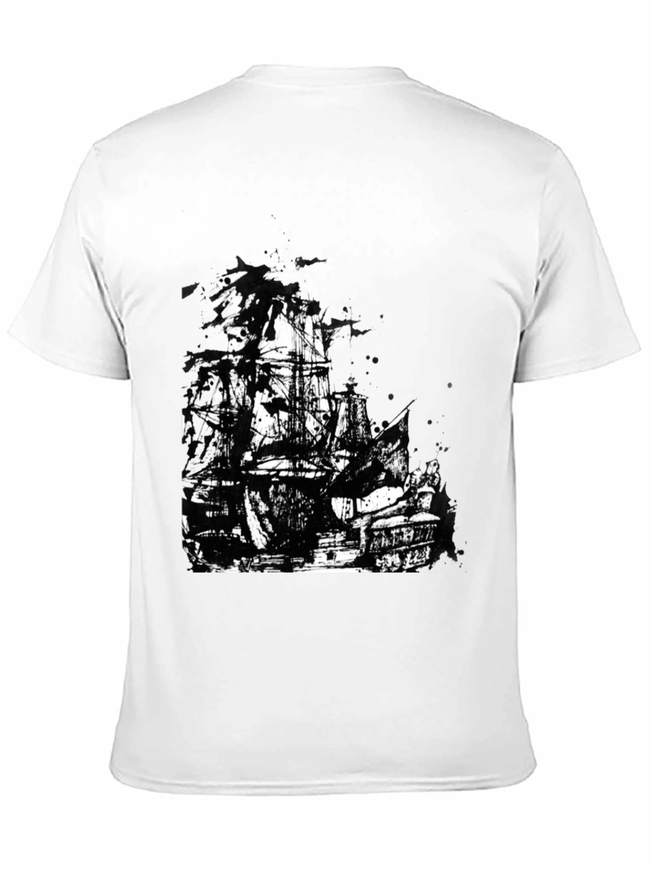 Black T-Shirt with Pirate Ship Graphic