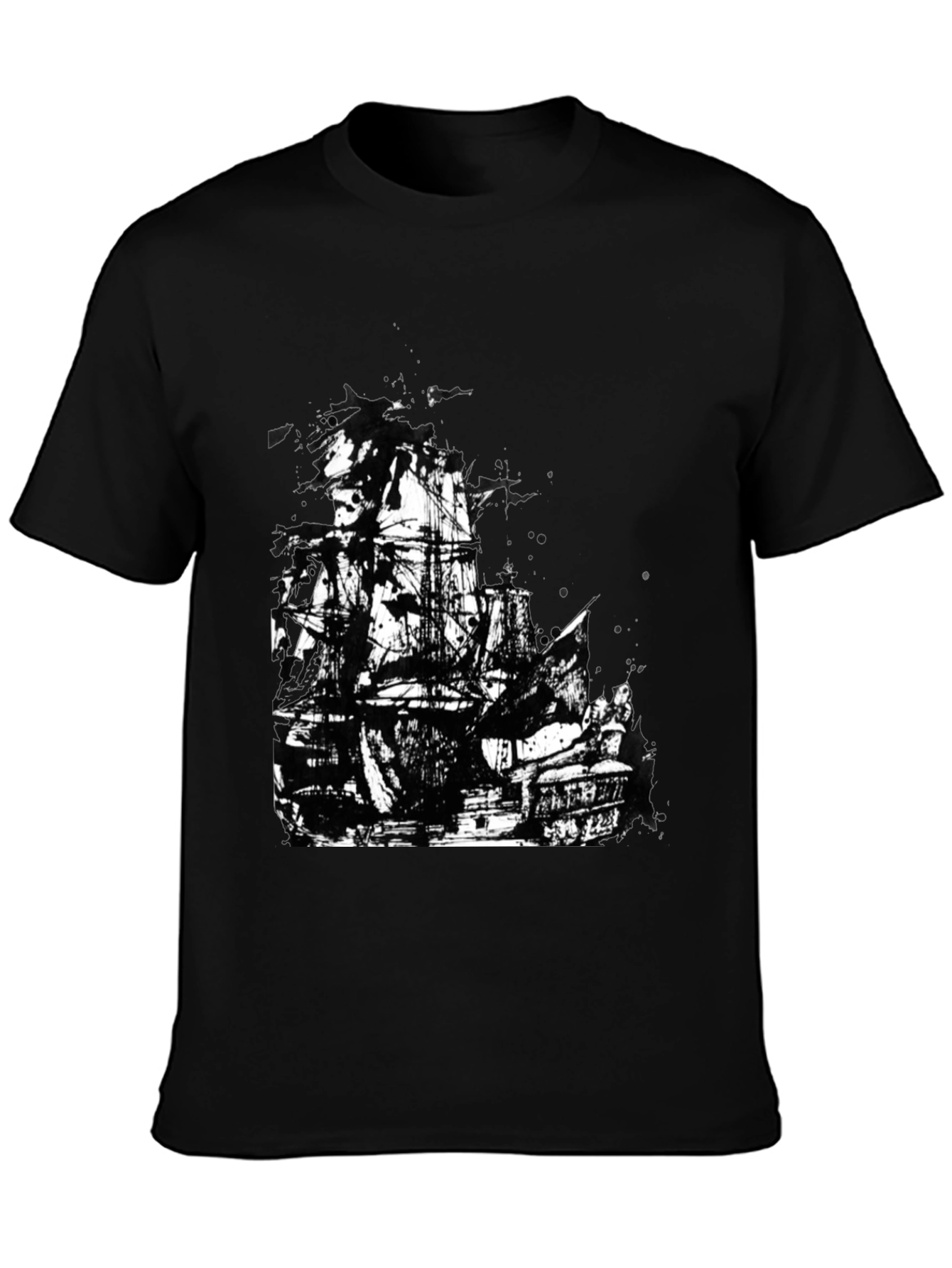 Black T-Shirt with Pirate Ship Graphic