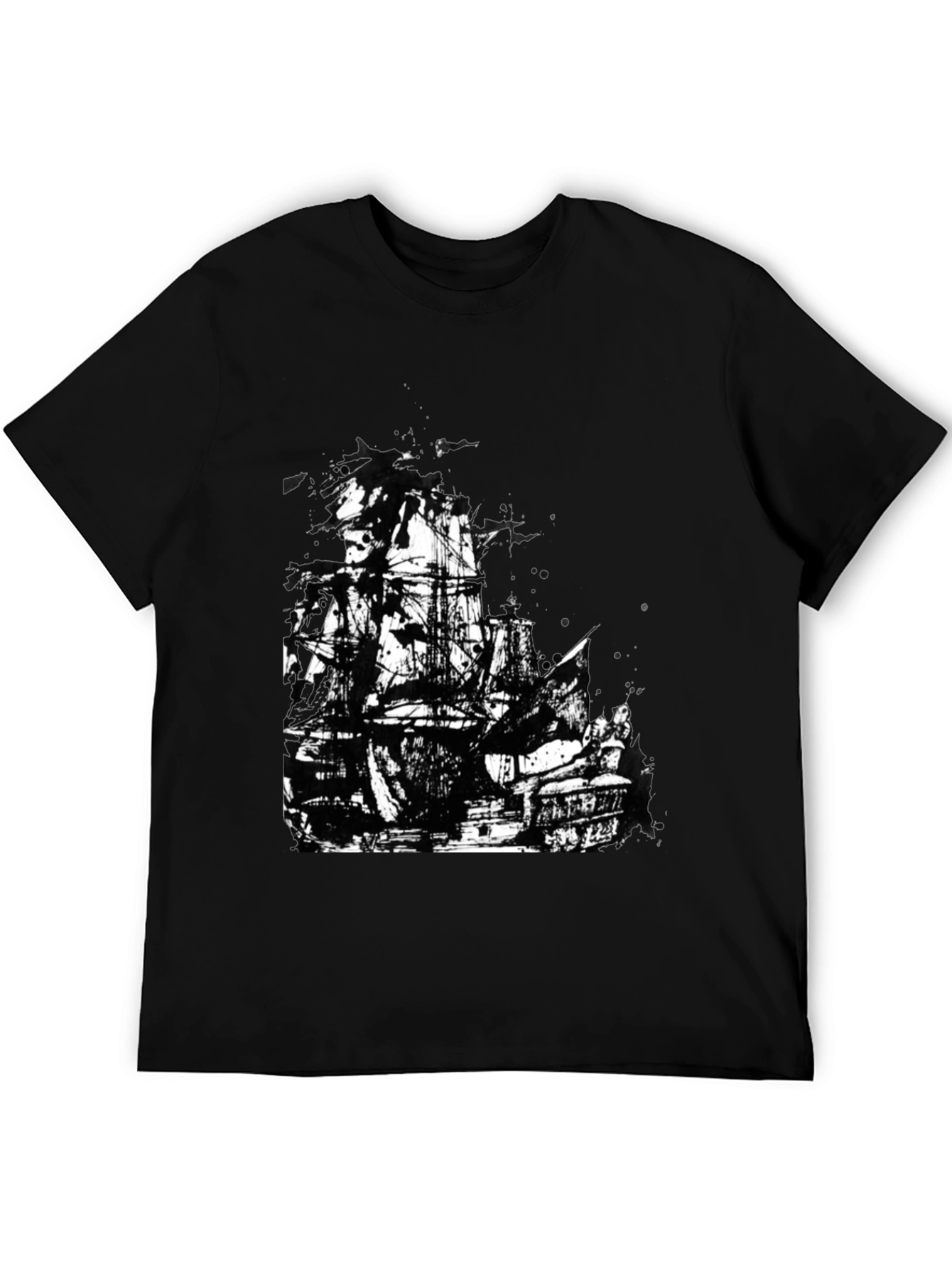 Black T-Shirt with Pirate Ship Graphic