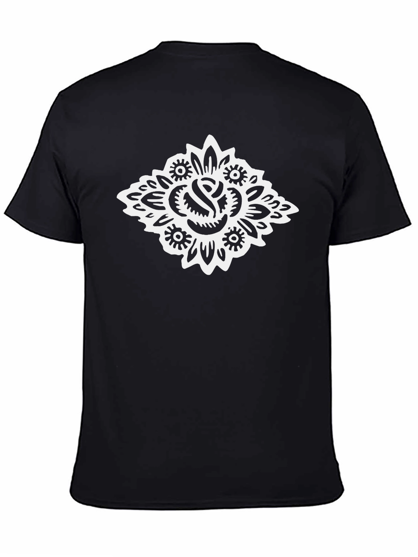 Black T-Shirt with Bold Rose Graphic