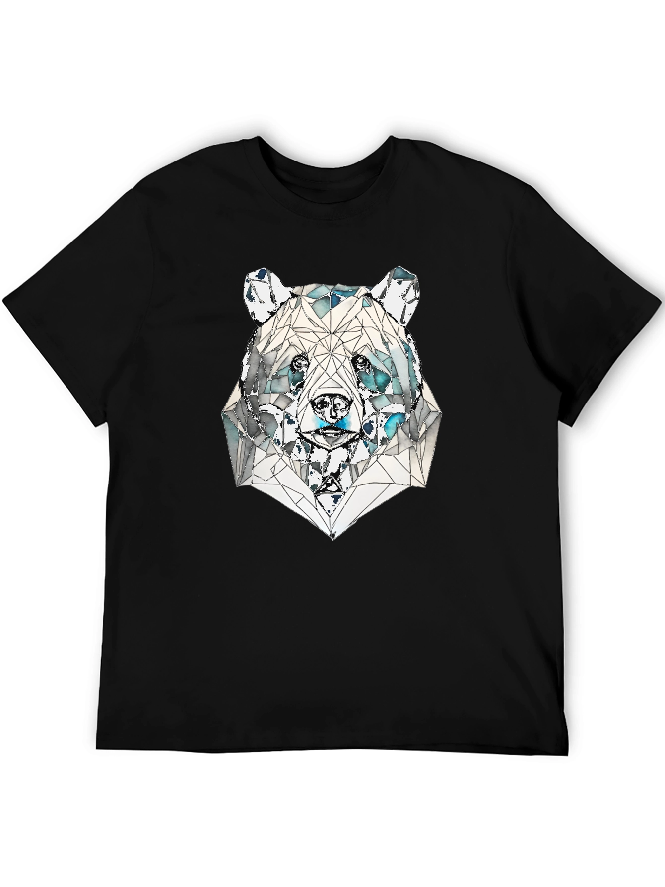 Geometric Bear Graphic Tee - Black