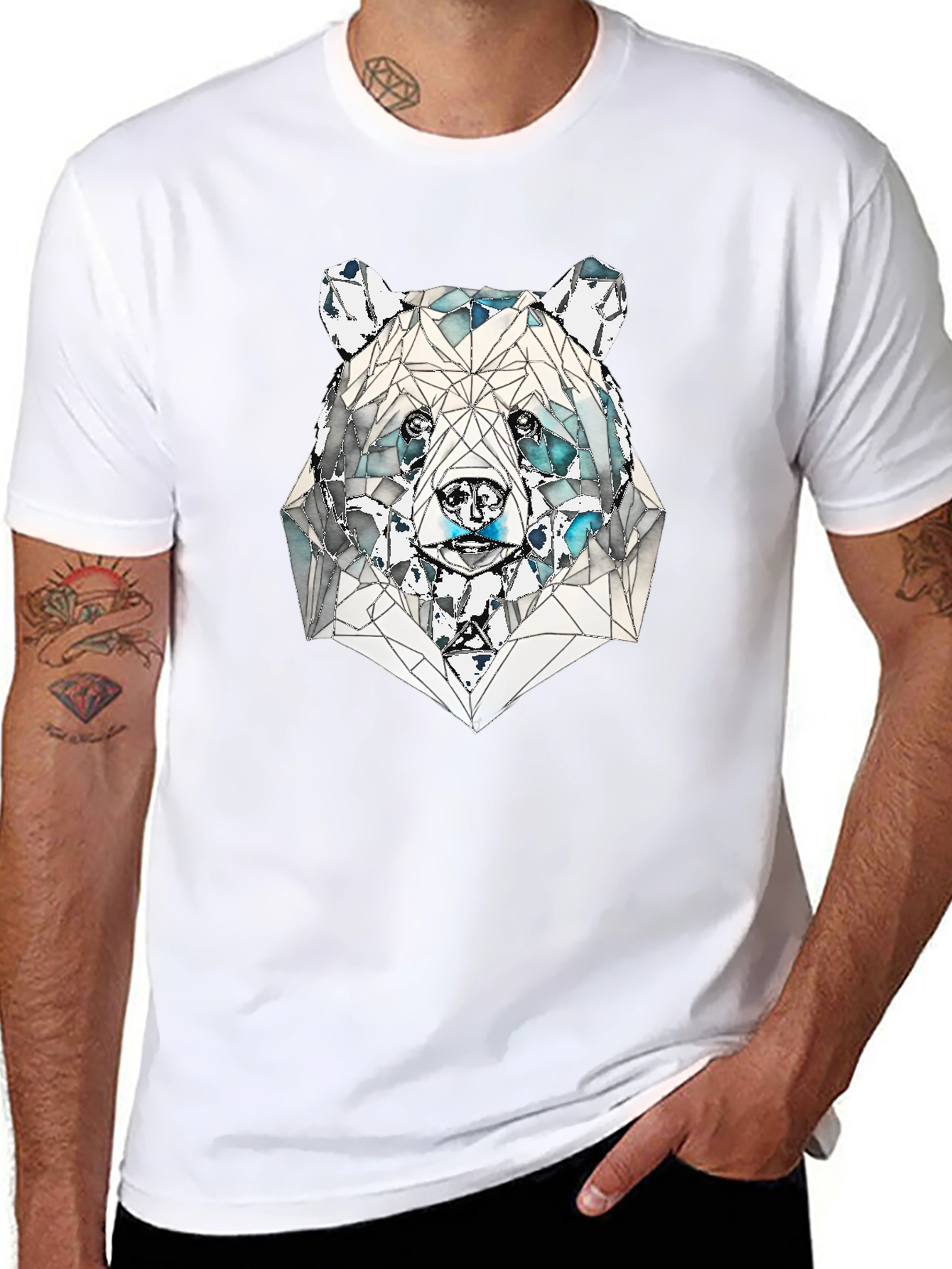 Geometric Bear Graphic Tee - Black