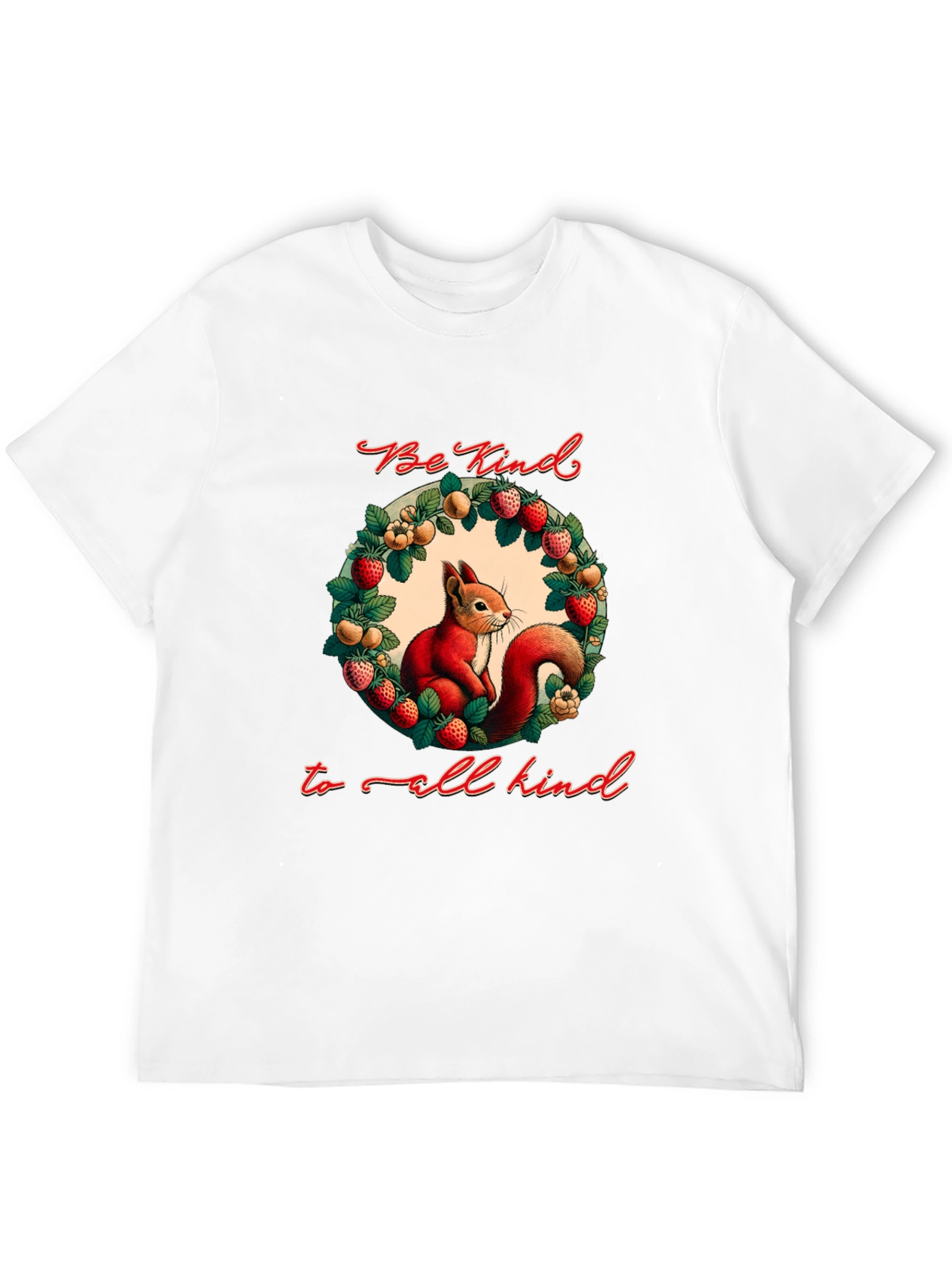 Be Kind T-Shirt with Squirrel and Floral Wreath