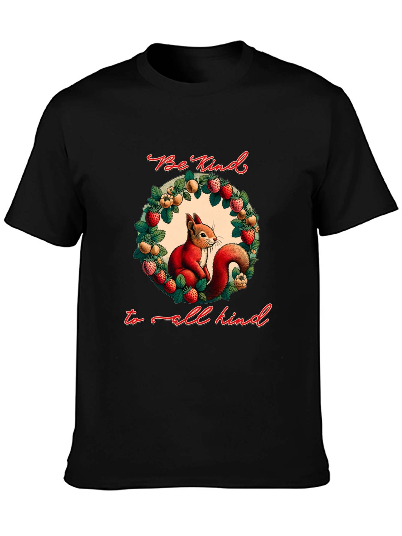 Be Kind T-Shirt with Squirrel and Floral Wreath