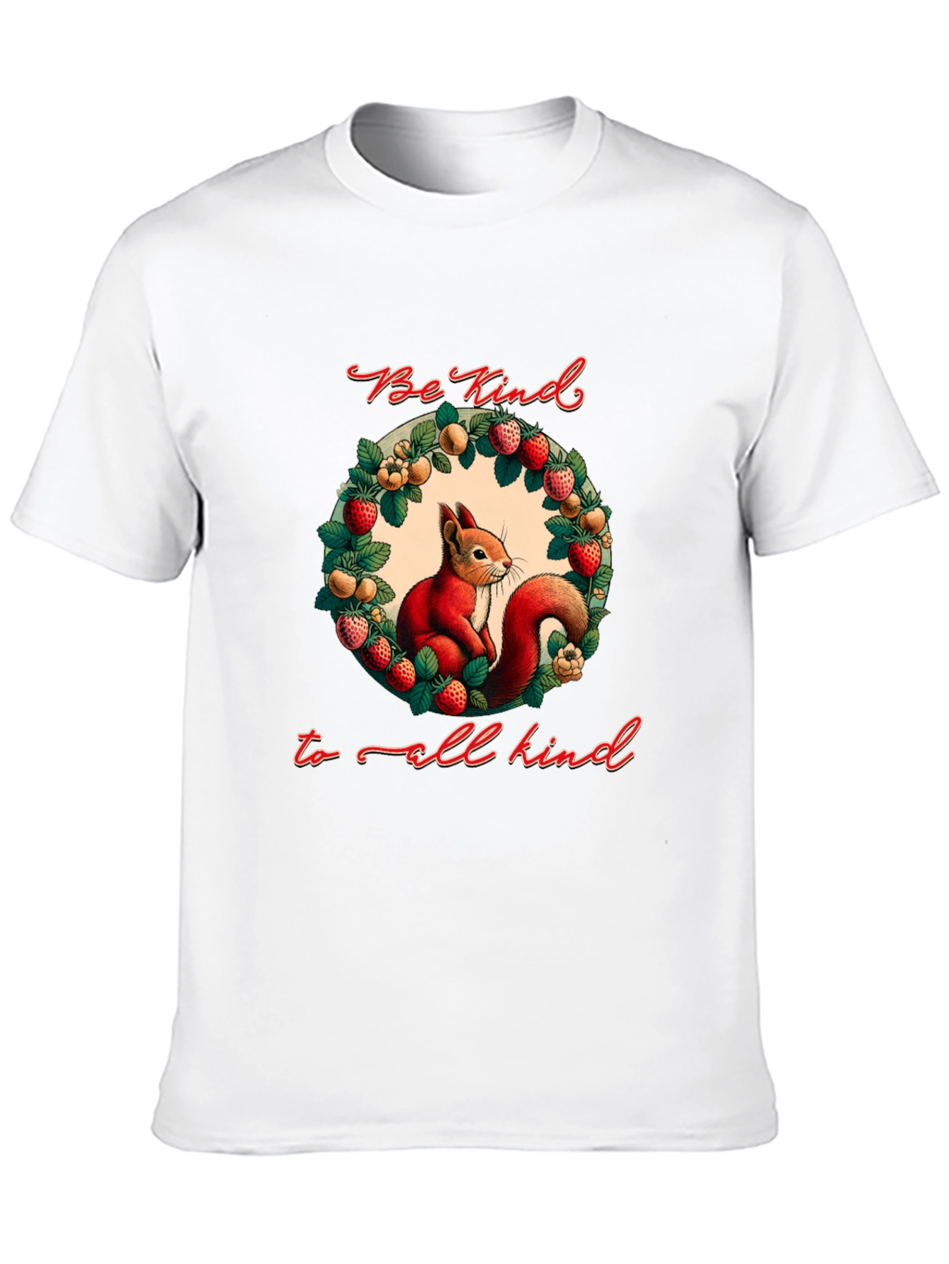 Be Kind T-Shirt with Squirrel and Floral Wreath
