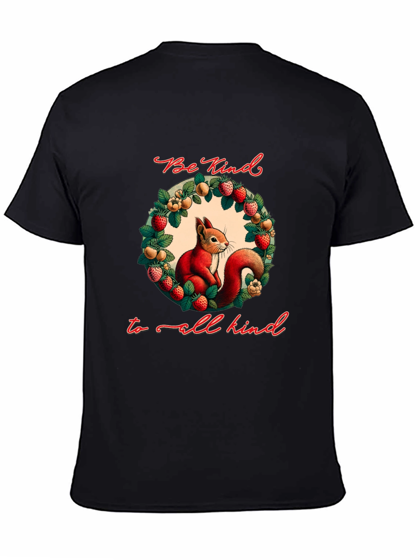 Be Kind T-Shirt with Squirrel and Floral Wreath