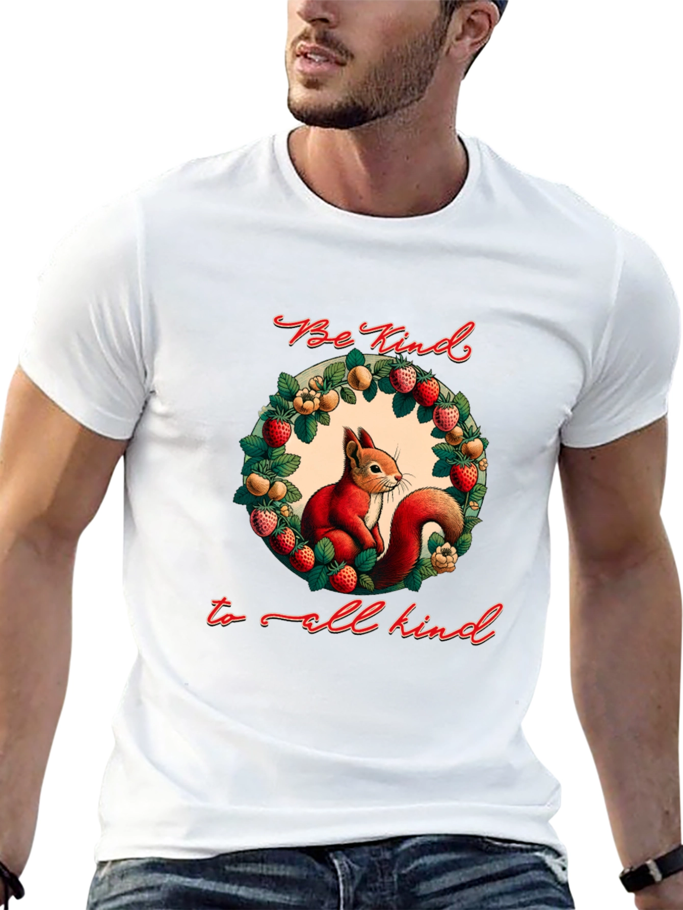 Be Kind T-Shirt with Squirrel and Floral Wreath