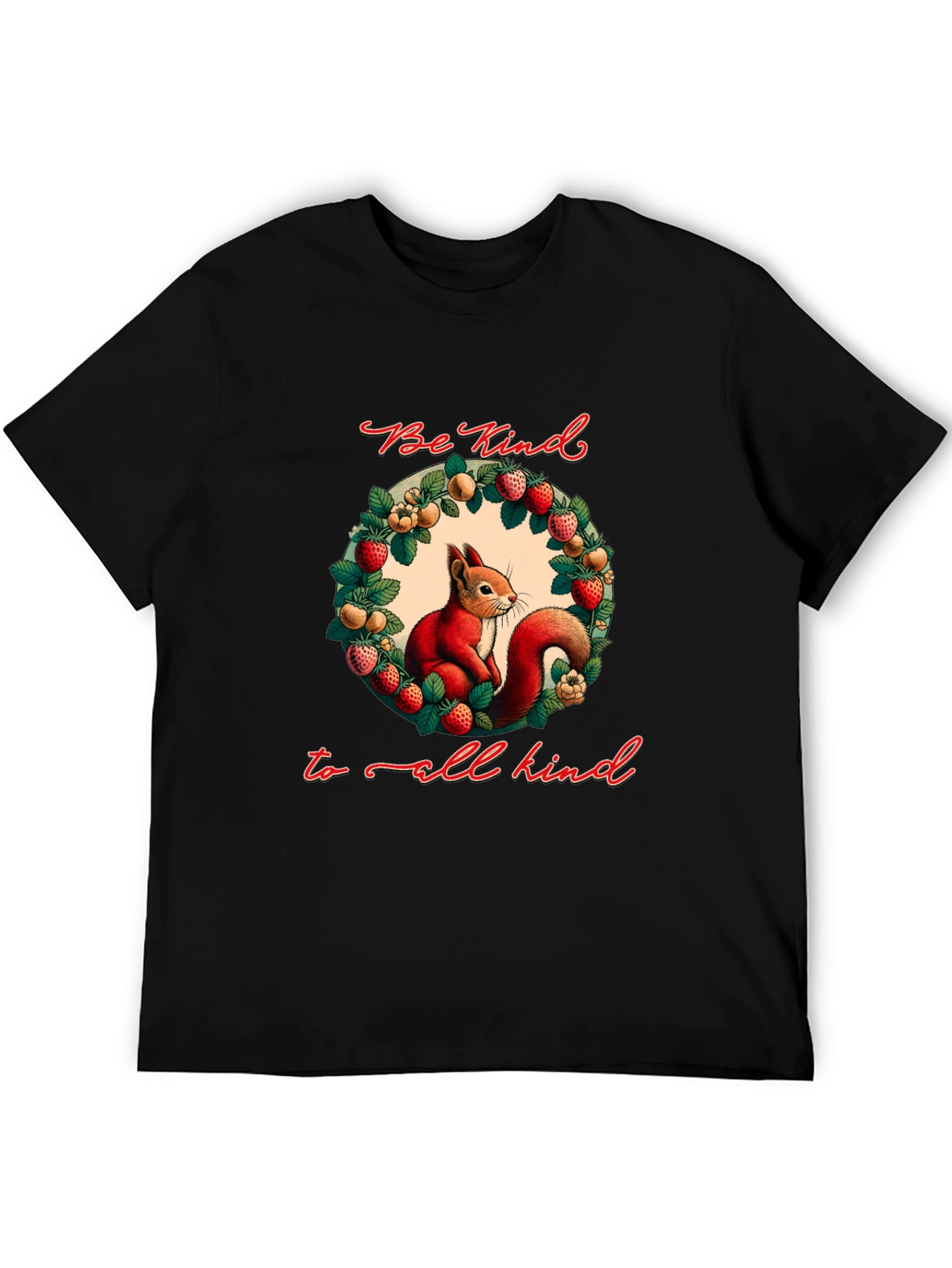 Be Kind T-Shirt with Squirrel and Floral Wreath