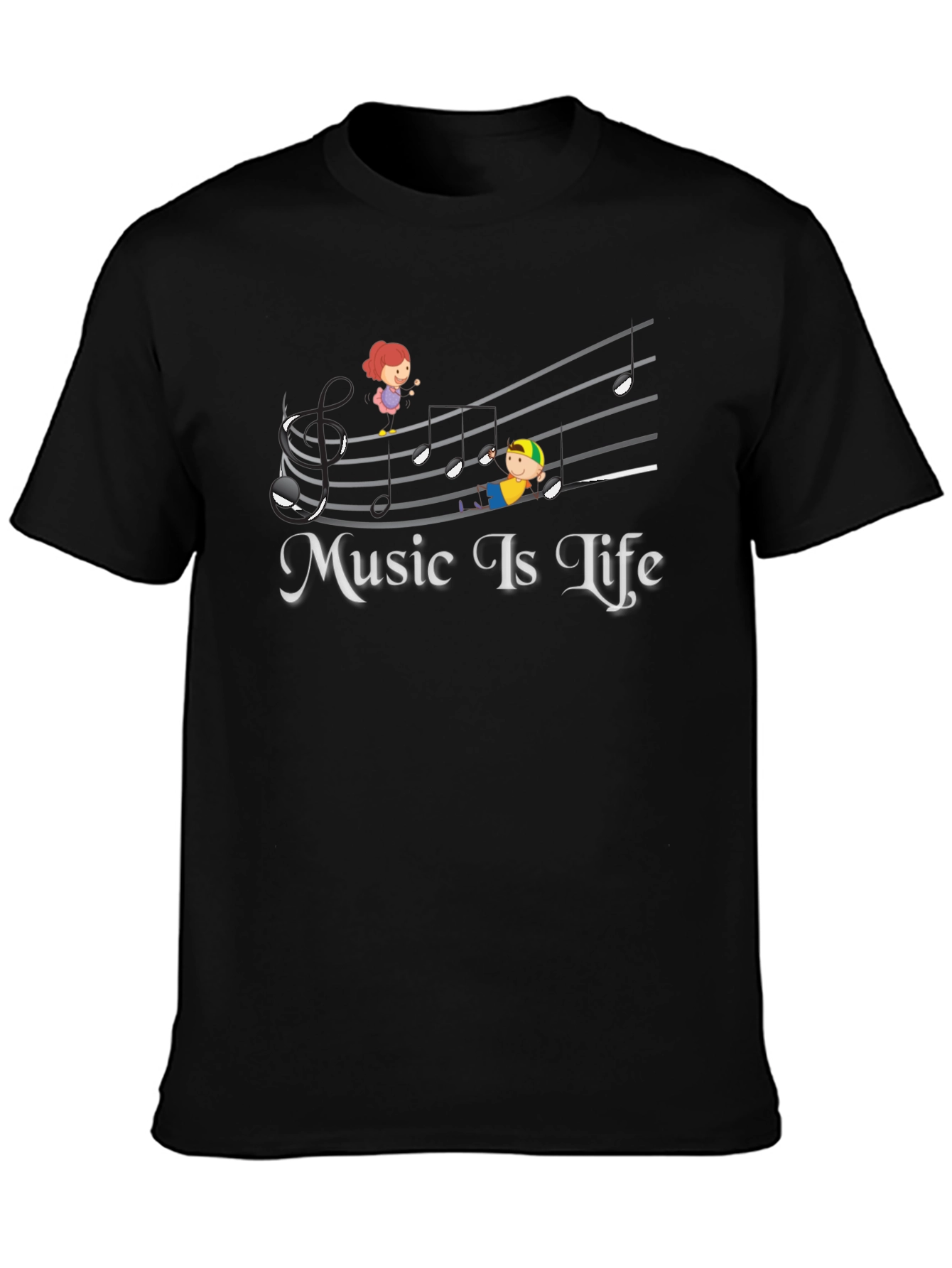 Music Is Life Black Graphic T-Shirt