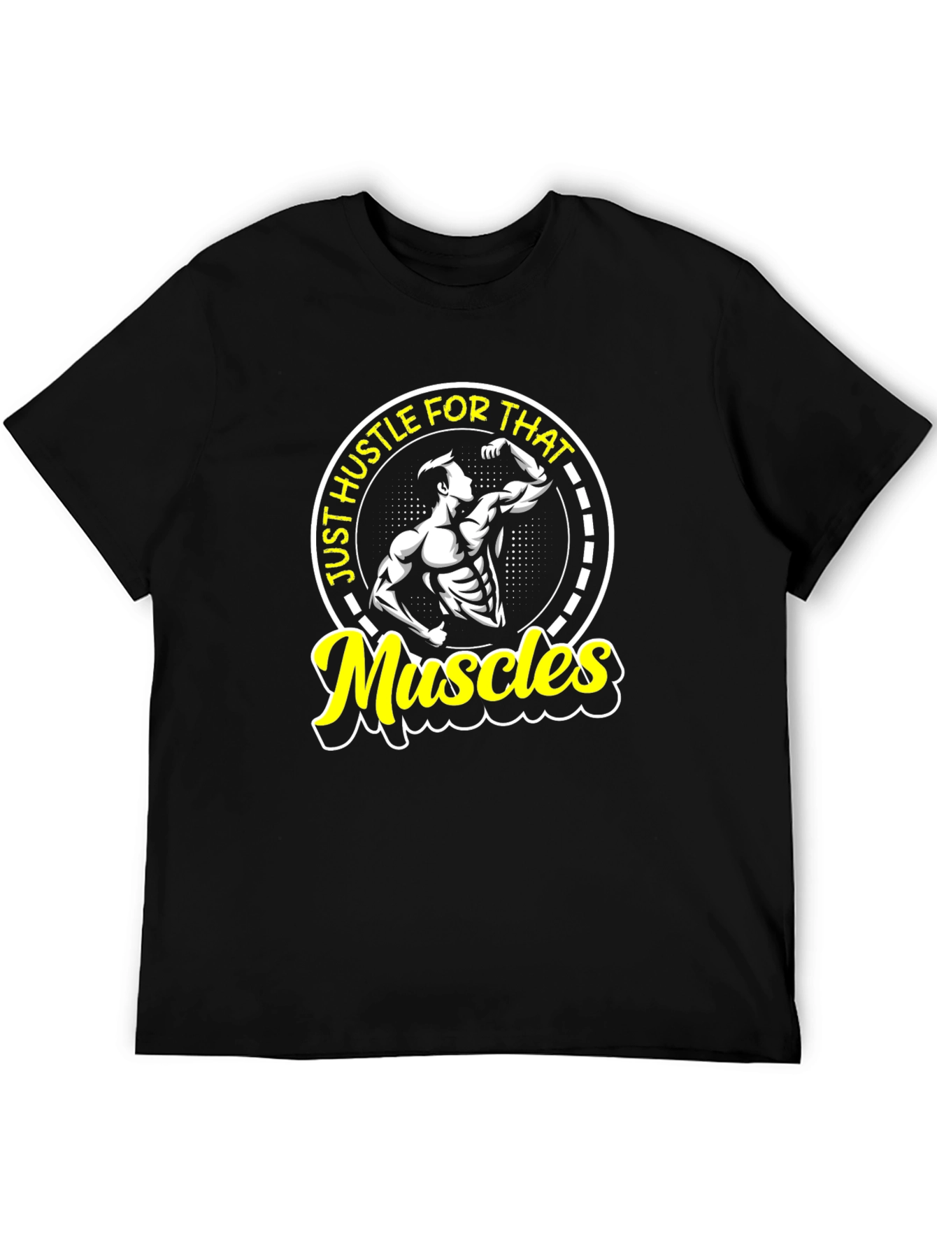 Hustle for Muscles Black Graphic T-Shirt