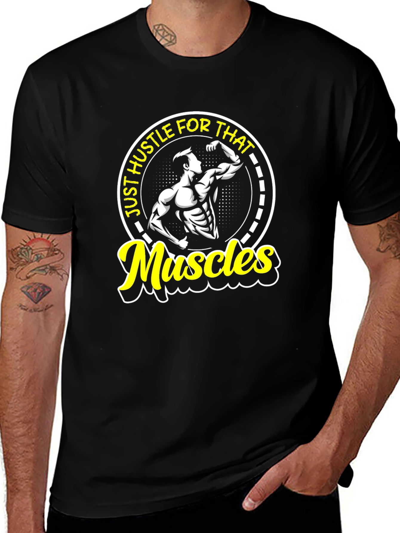 Hustle for Muscles Black Graphic T-Shirt