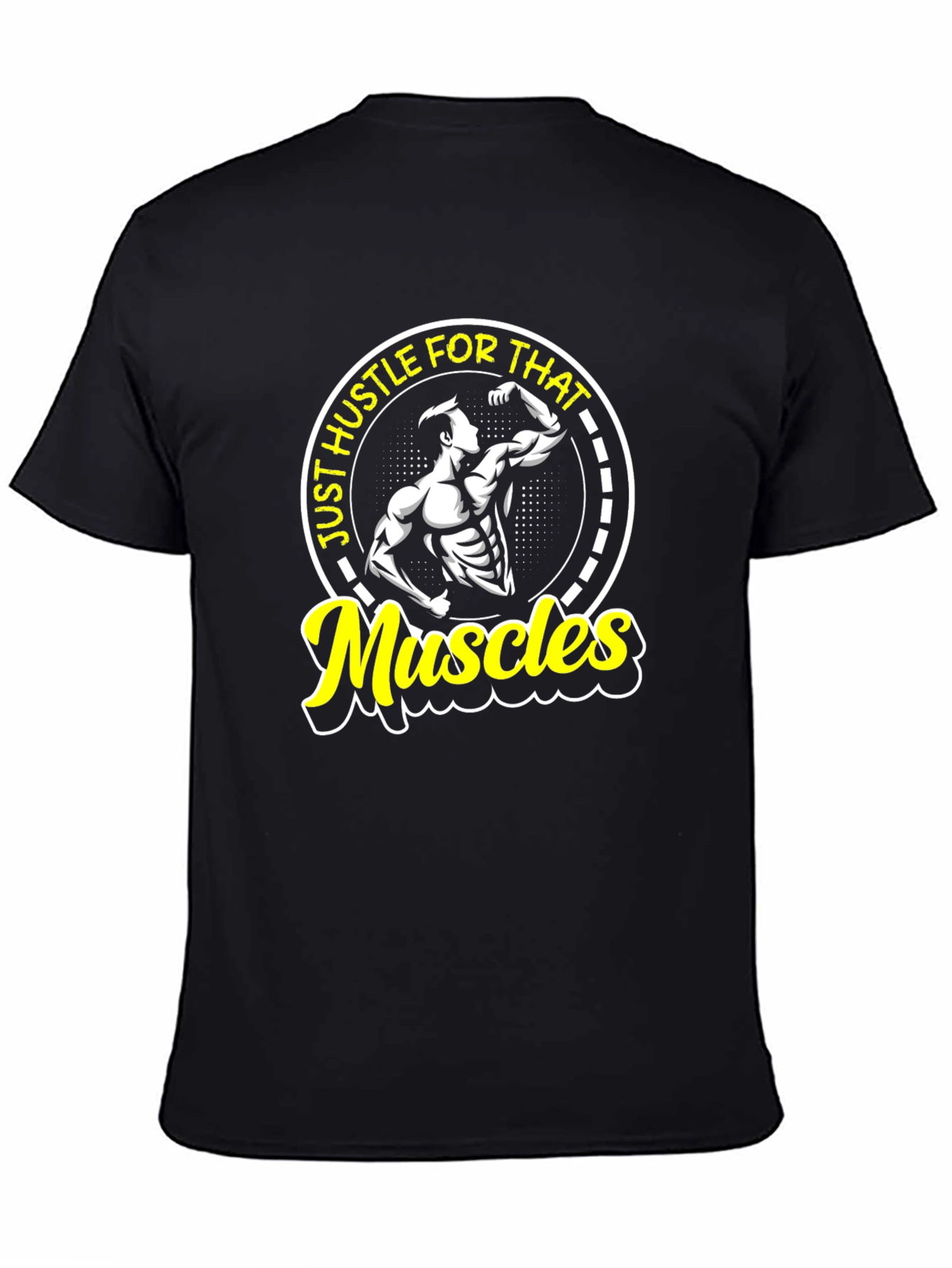 Hustle for Muscles Black Graphic T-Shirt