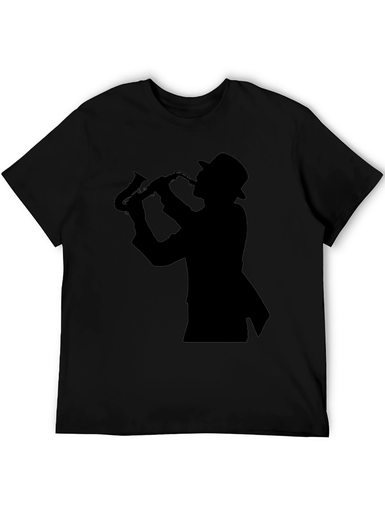 Cool Jazz Sax Player Silhouette Black T-Shirt
