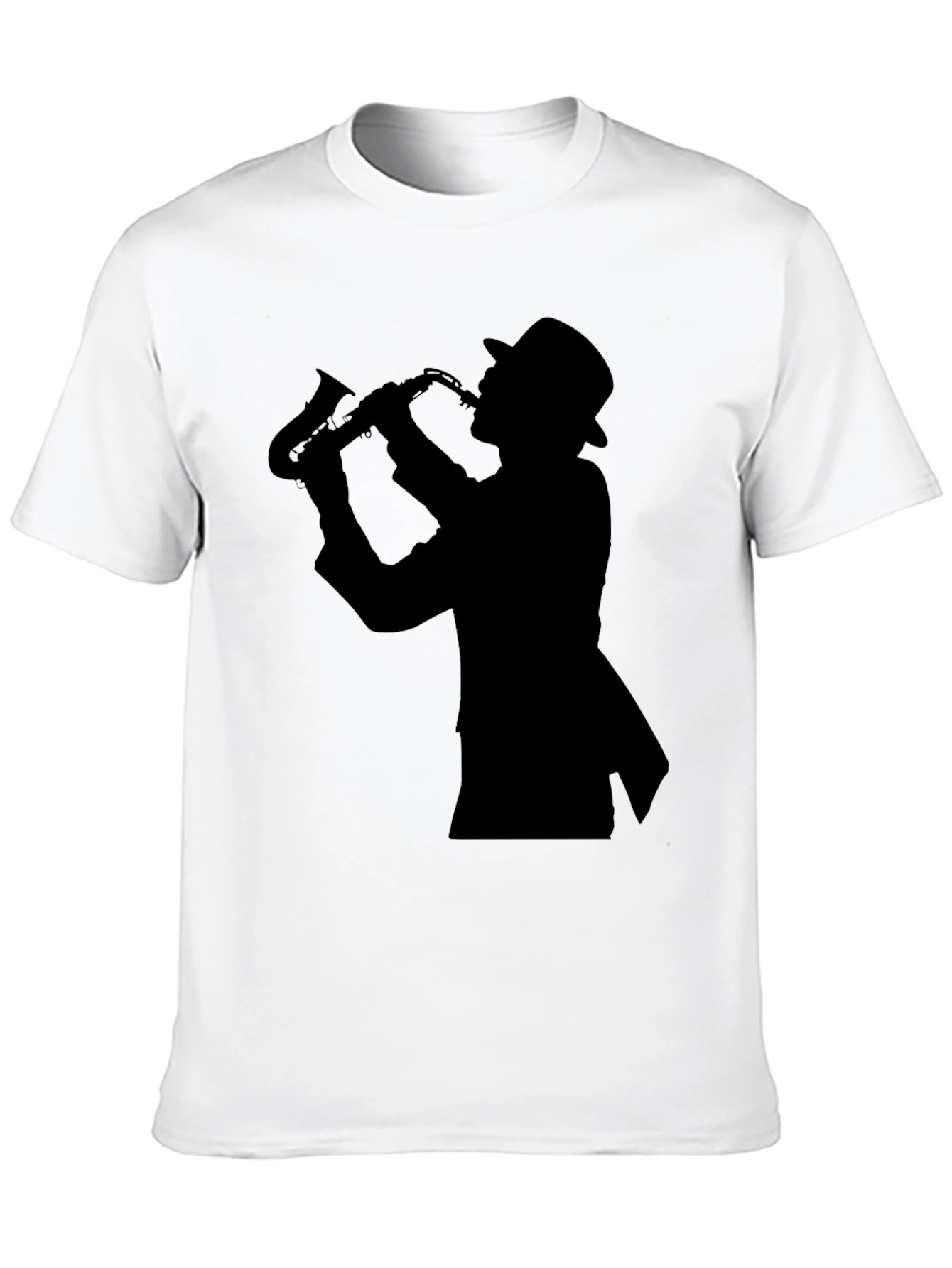 Cool Jazz Sax Player Silhouette Black T-Shirt