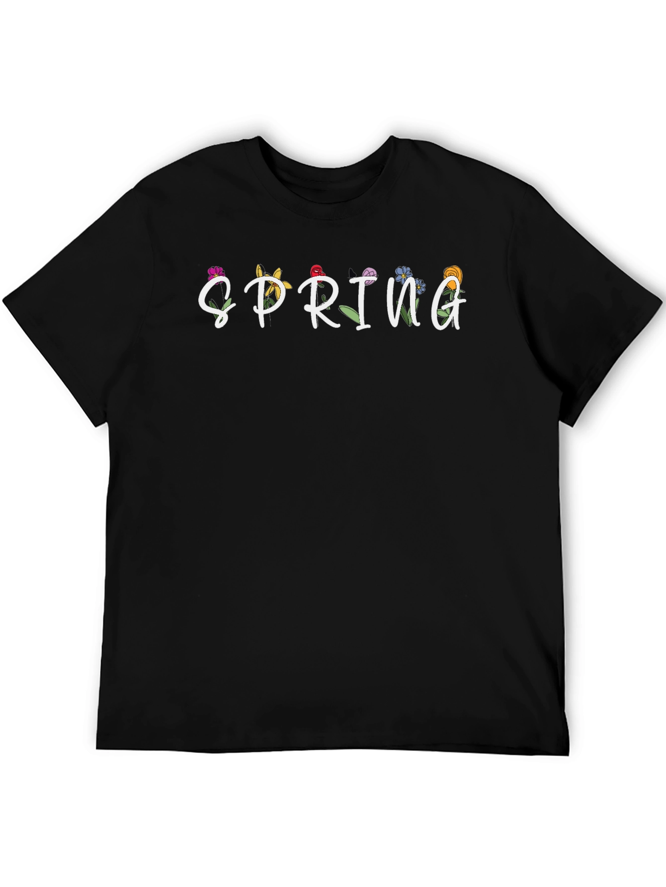 Floral Spring Graphic Black T-Shirt