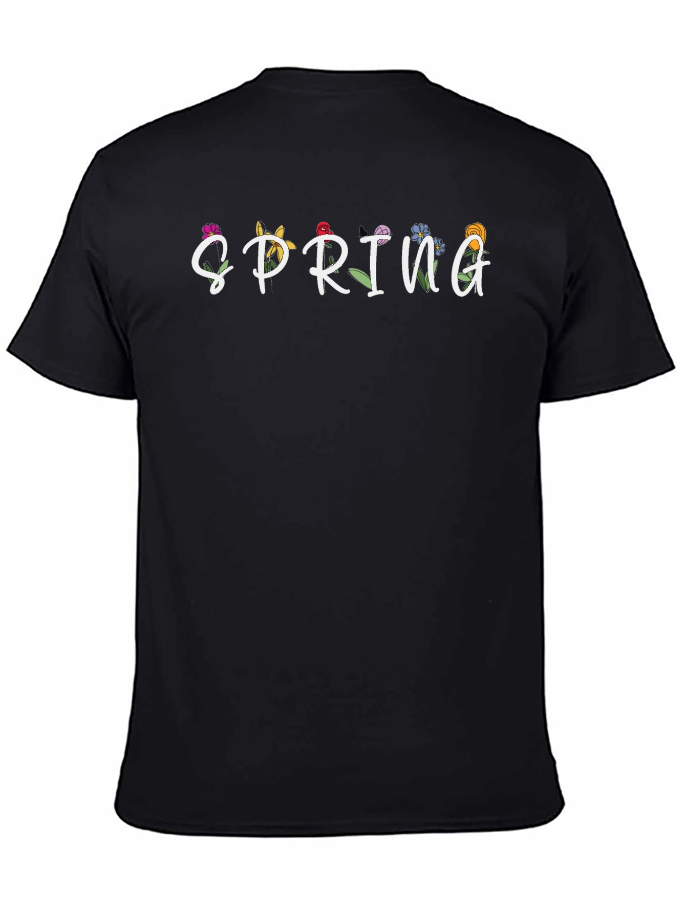 Floral Spring Graphic Black T-Shirt