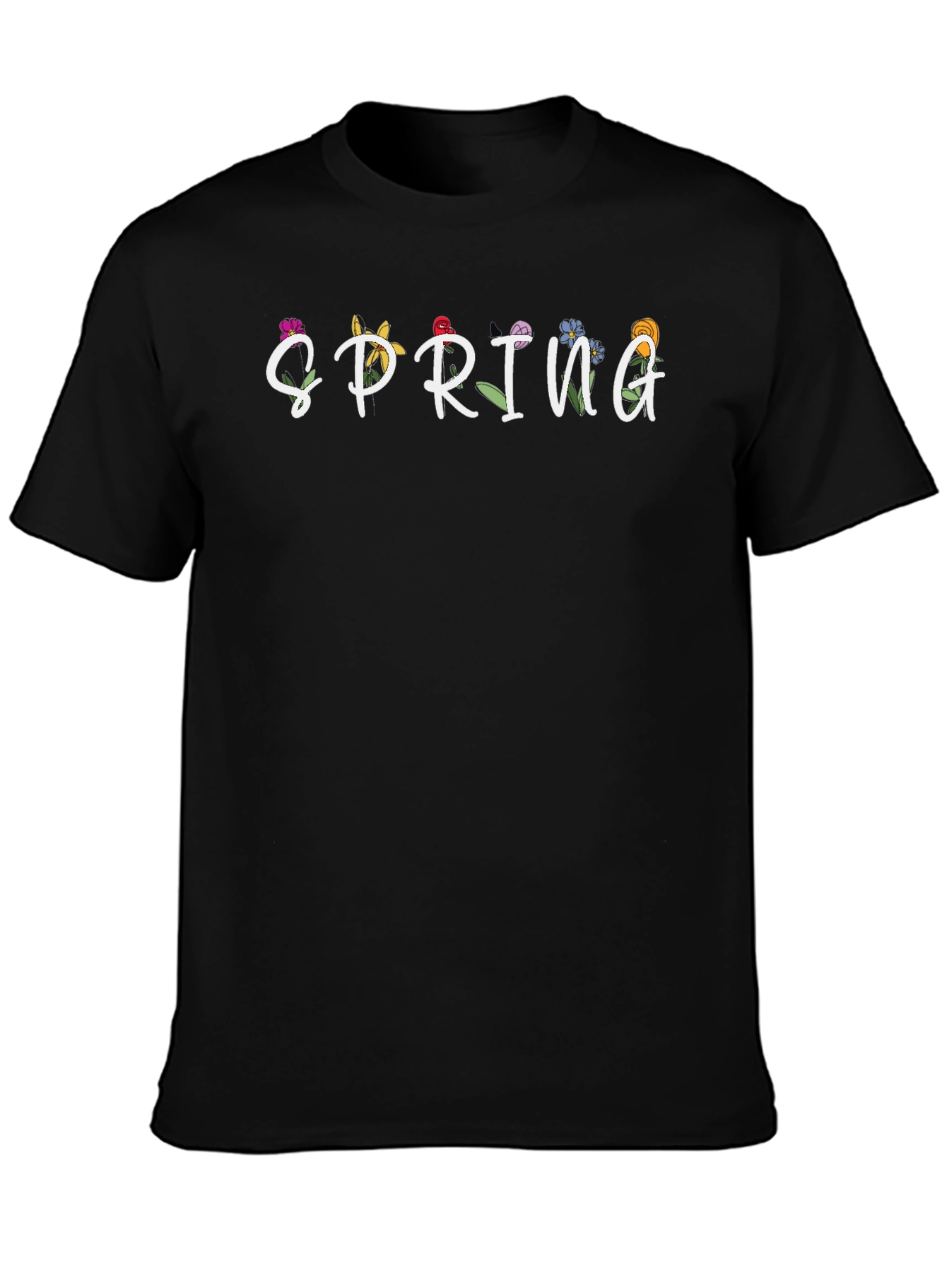 Floral Spring Graphic Black T-Shirt