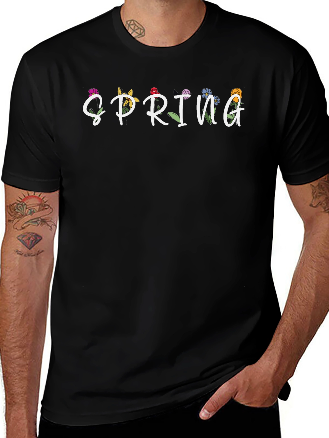 Floral Spring Graphic Black T-Shirt