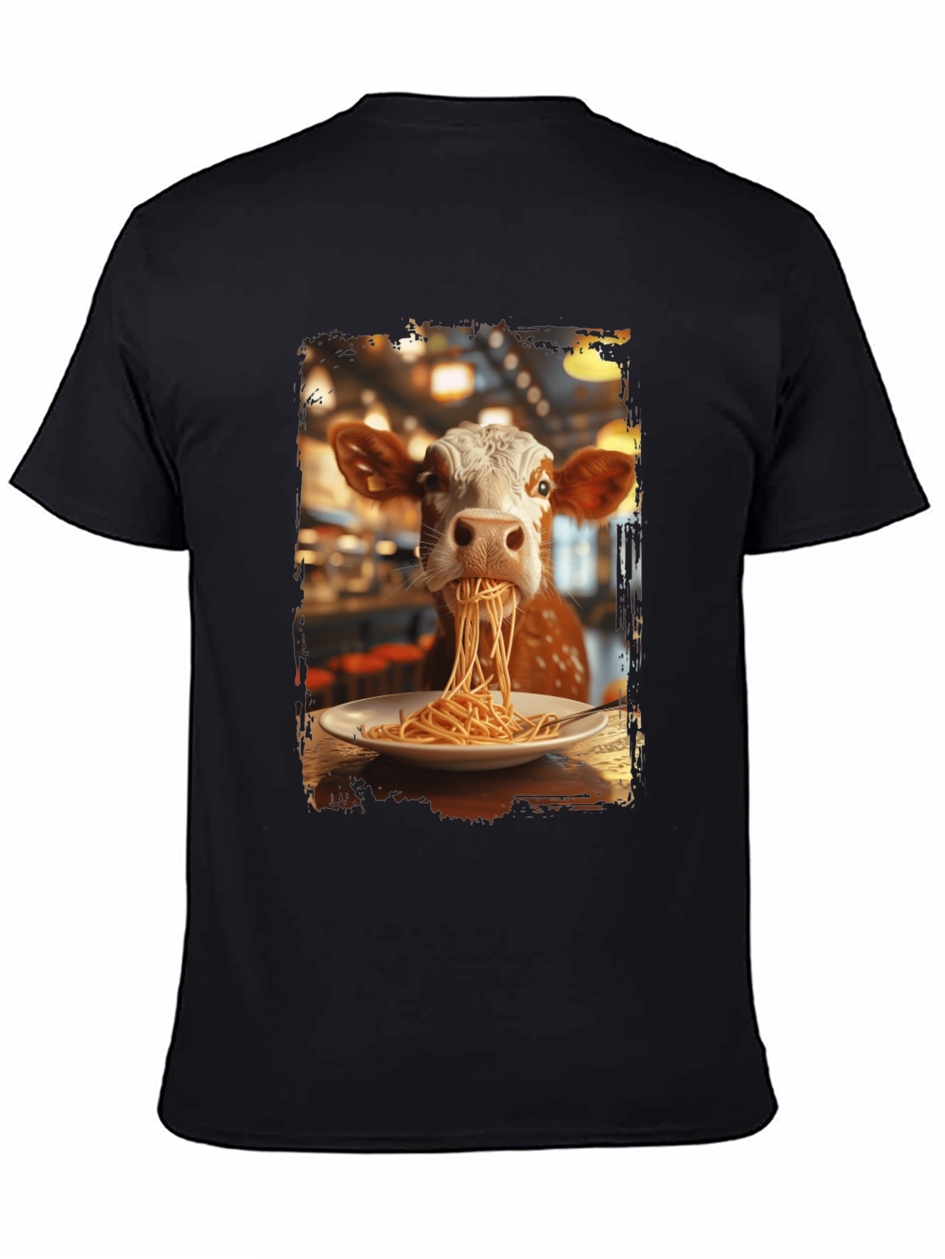 Cow Eating Spaghetti Graphic T-Shirt