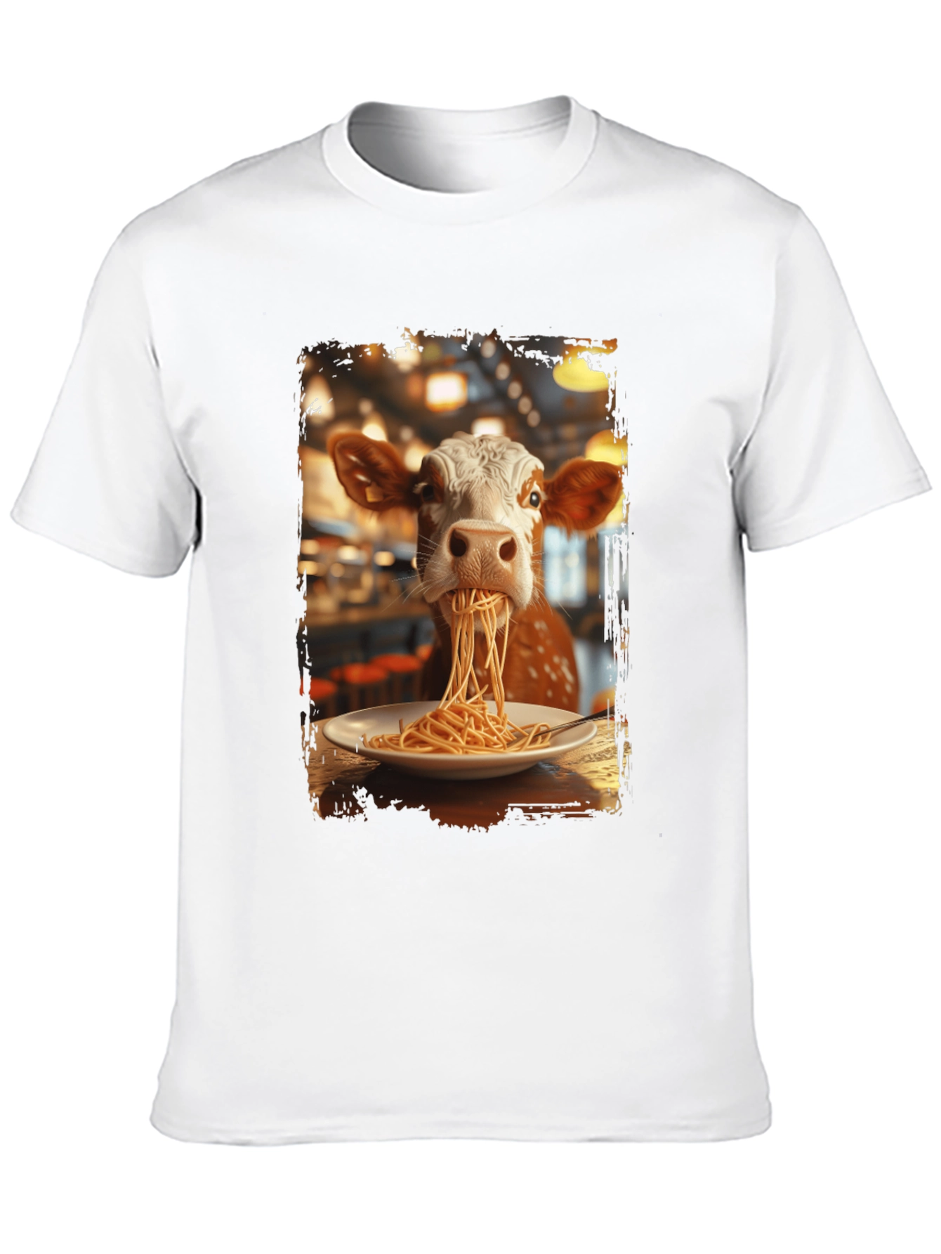 Cow Eating Spaghetti Graphic T-Shirt