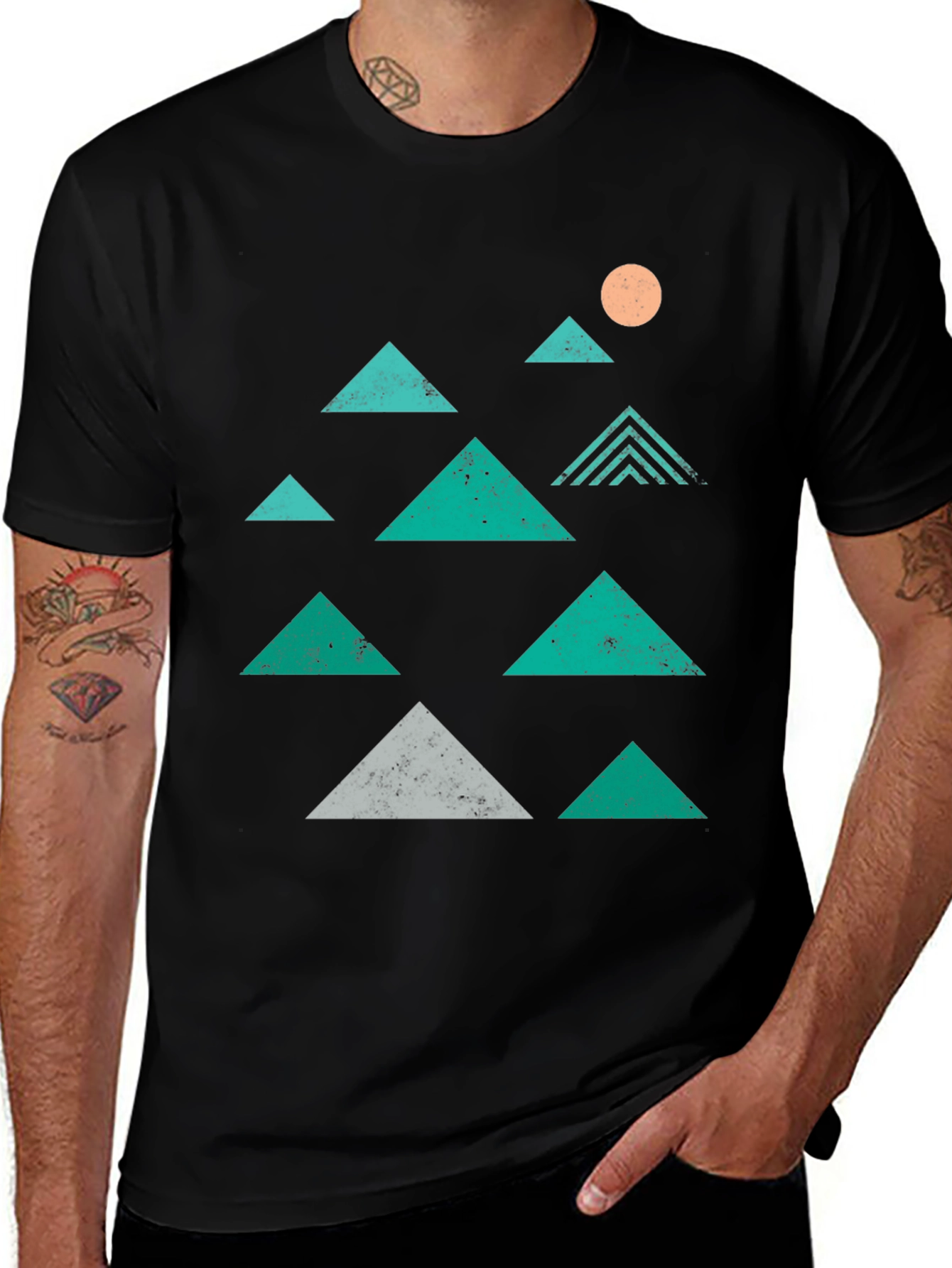 Geometric Mountain Graphic Tee - Black Cotton T-Shirt