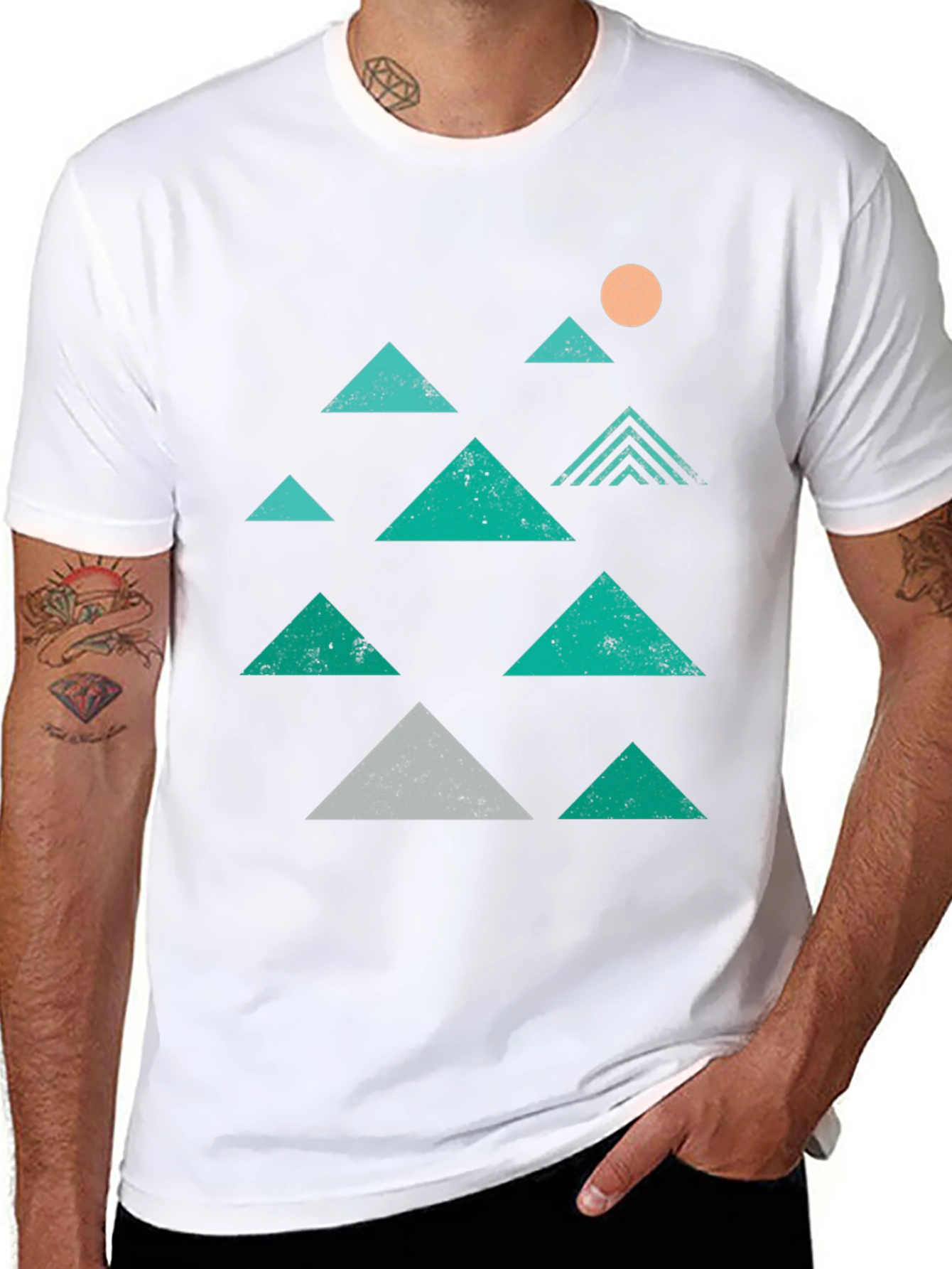 Geometric Mountain Graphic Tee - Black Cotton T-Shirt