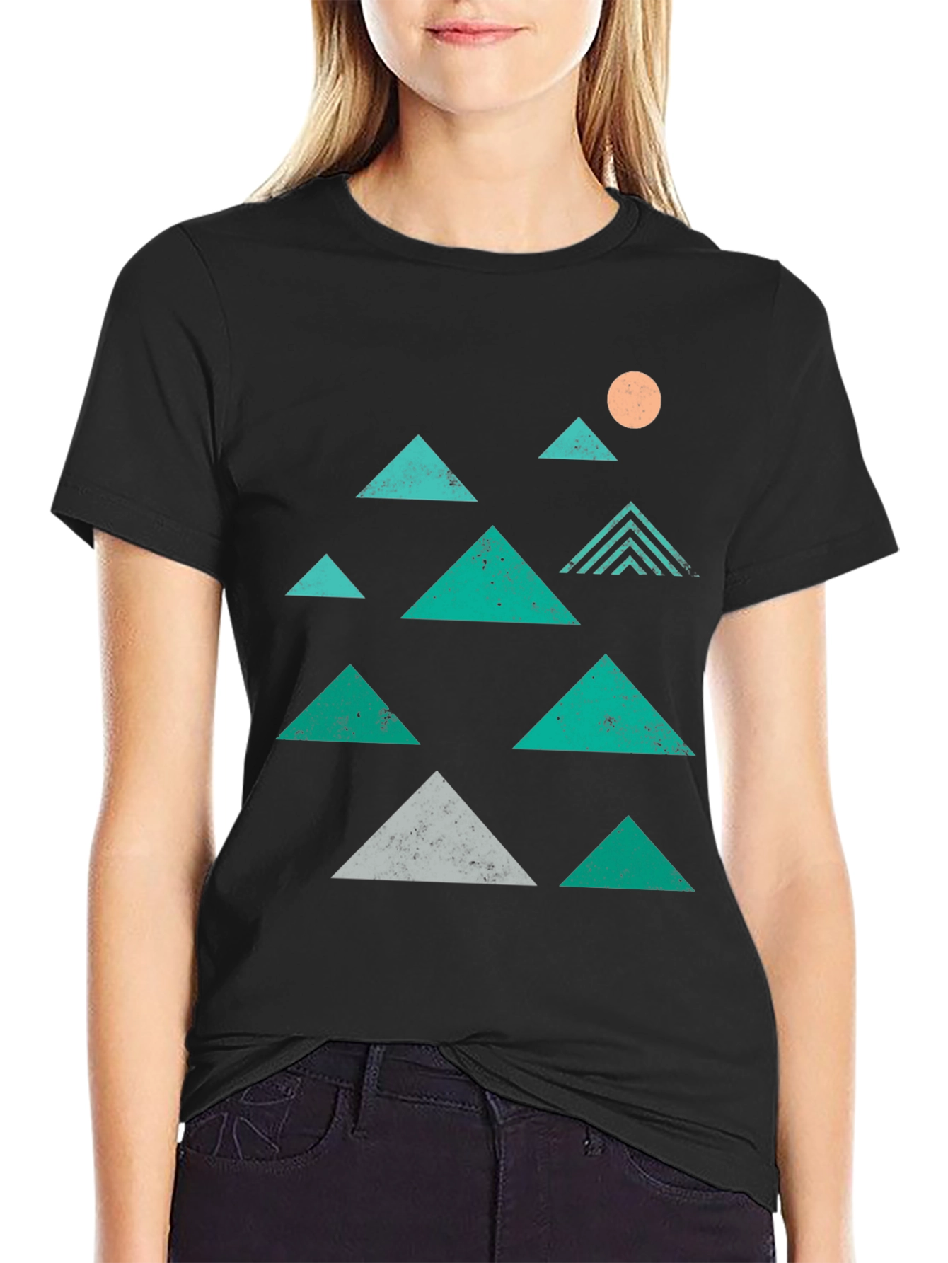 Geometric Mountain Graphic Tee - Black Cotton T-Shirt