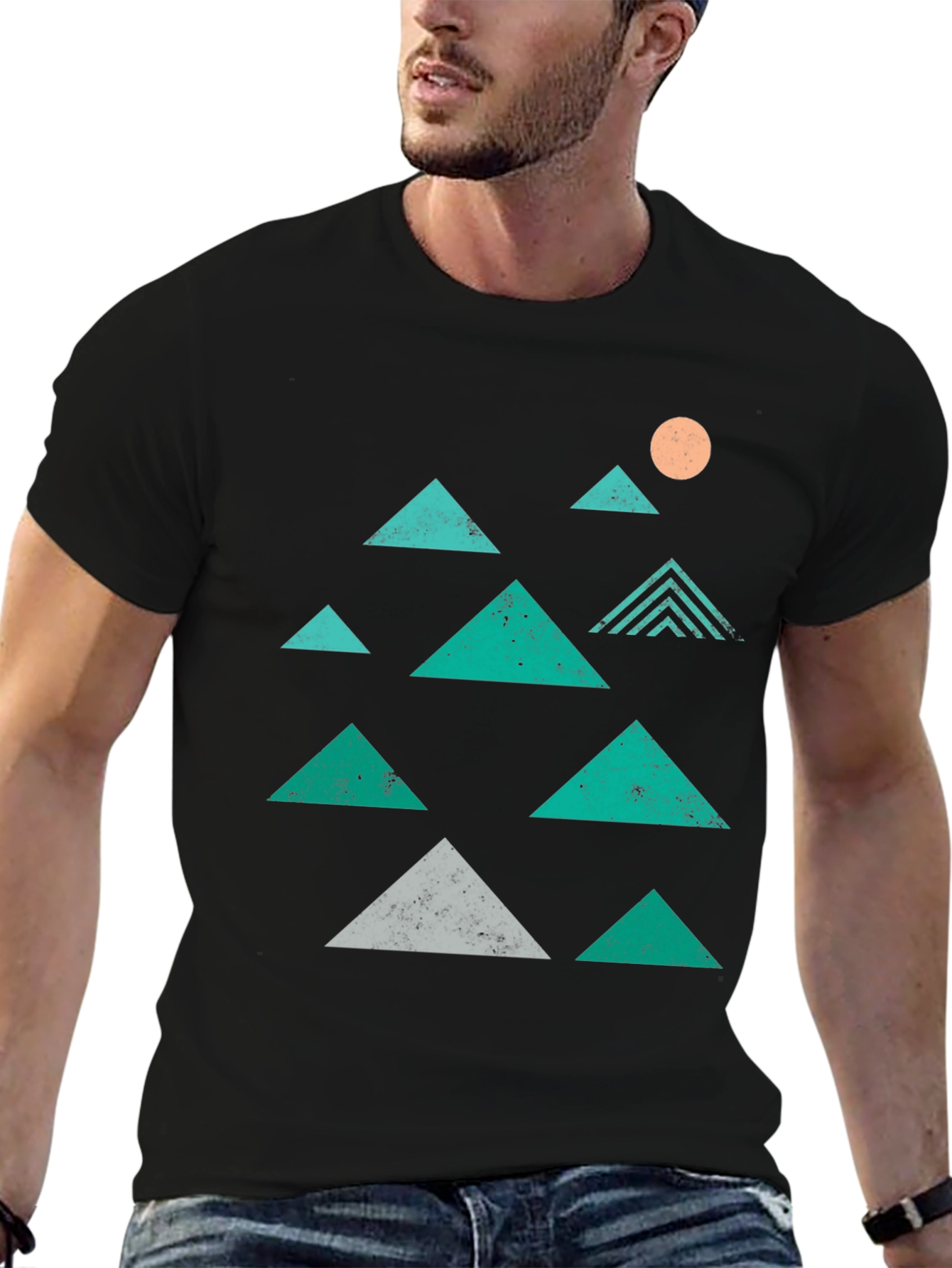Geometric Mountain Graphic Tee - Black Cotton T-Shirt