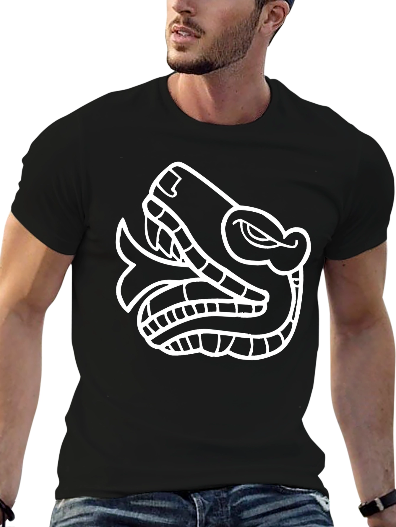 Aztec Serpent Graphic Tee - Black Cotton T-Shirt