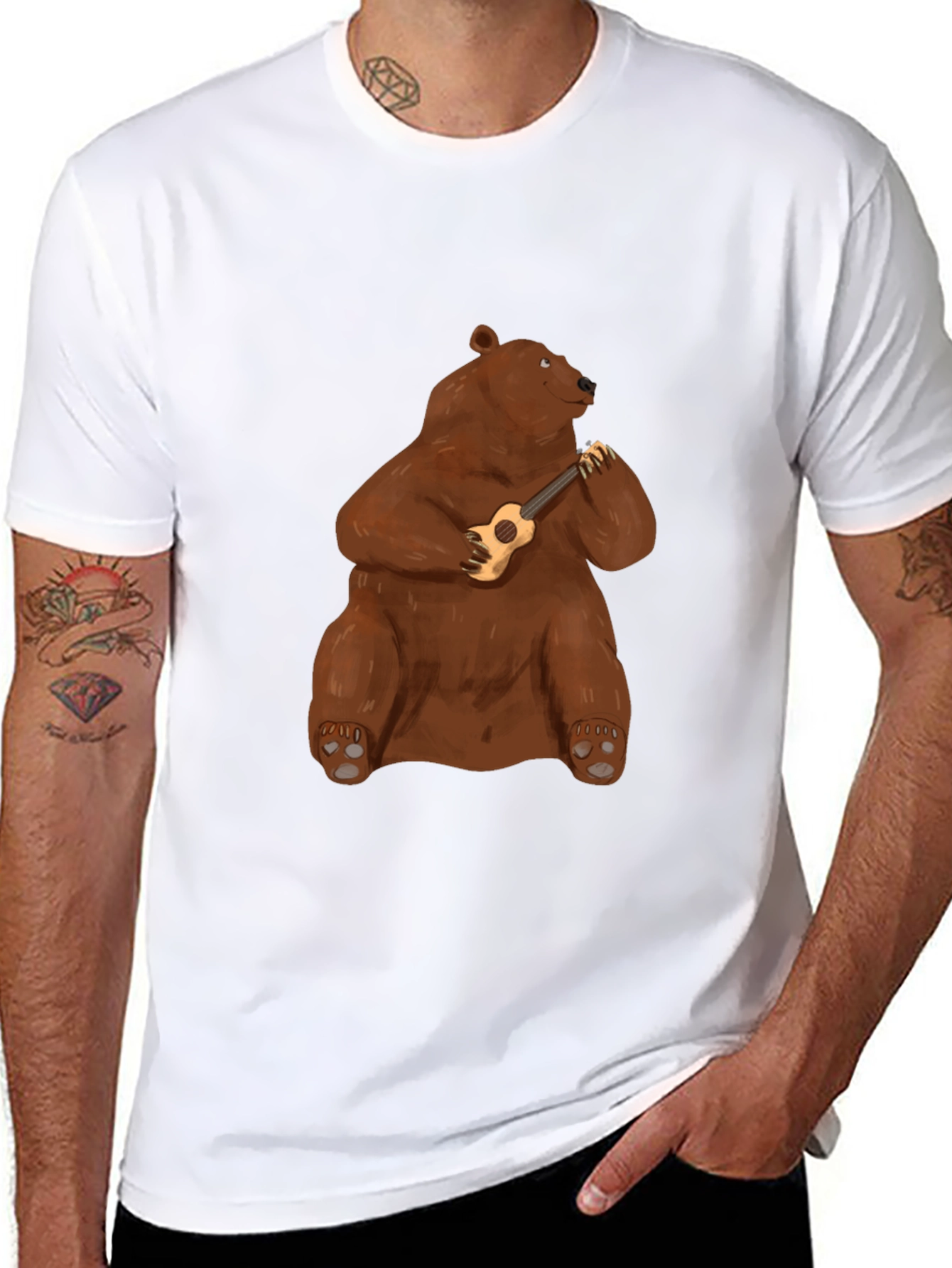 Bear Playing Ukulele Graphic T-Shirt