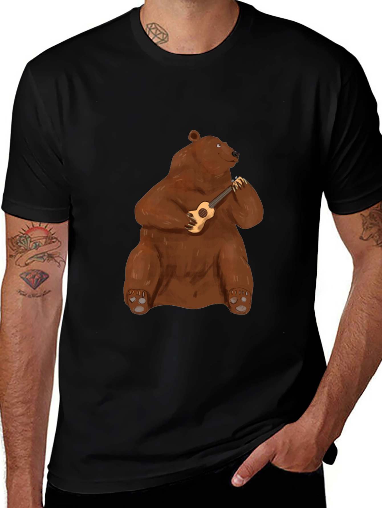 Bear Playing Ukulele Graphic T-Shirt
