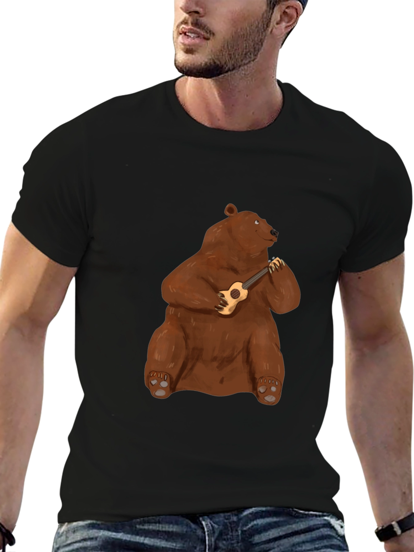 Bear Playing Ukulele Graphic T-Shirt