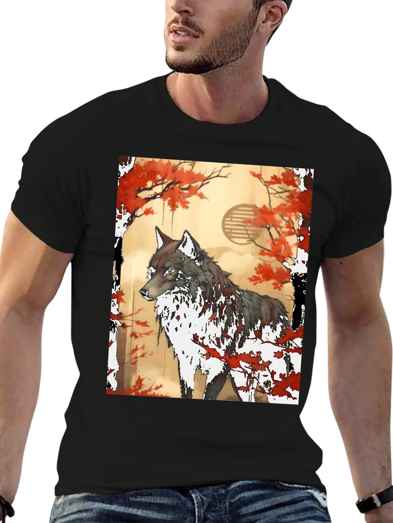 Wolf & Autumn Leaves Graphic Tee