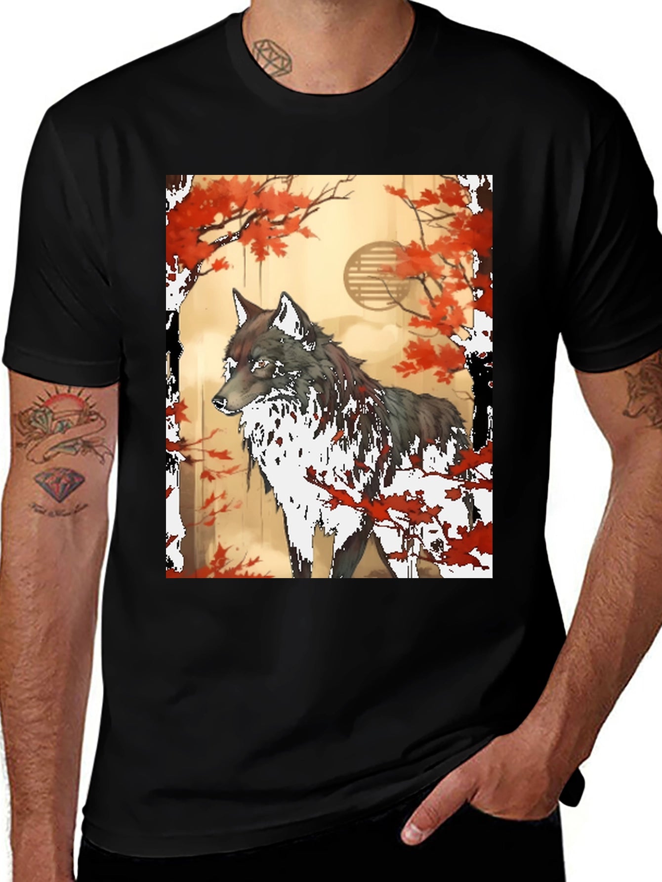 Wolf & Autumn Leaves Graphic Tee